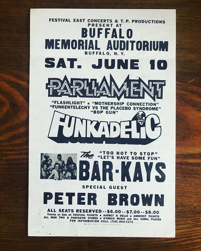 Parliament / Funkadelic / Bar-Kays &bull; Buffalo Memorial Auditorium circa 1978 &bull; 5x7&rdquo; flyer &bull; 40 dollars. Has promoters notes on the reverse. DM if interested