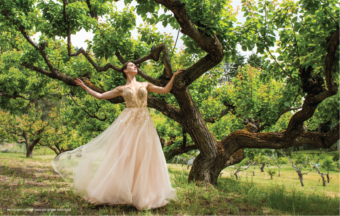 Photo: Emily Cooper / Dancer: Desiree Bortolussi / Wardrobe: Bliss Bridal / Location: Blackmun Bay Orchards, Kelowna, BC