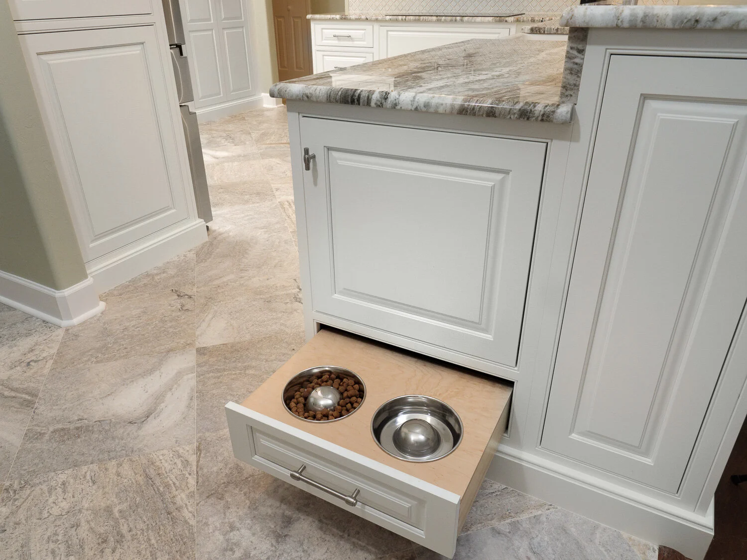 kitchen design with pet feeding station