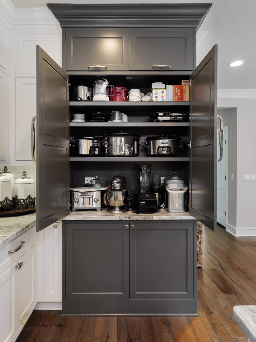 kitchen pantry with appliance storage