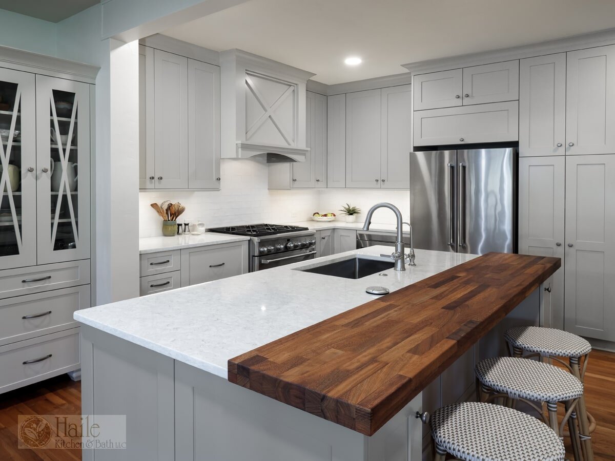 kitchen island with wood countertop section