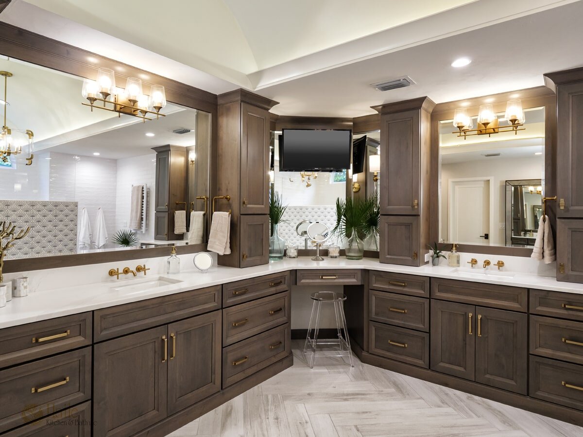 vanity cabinet with gold hardware