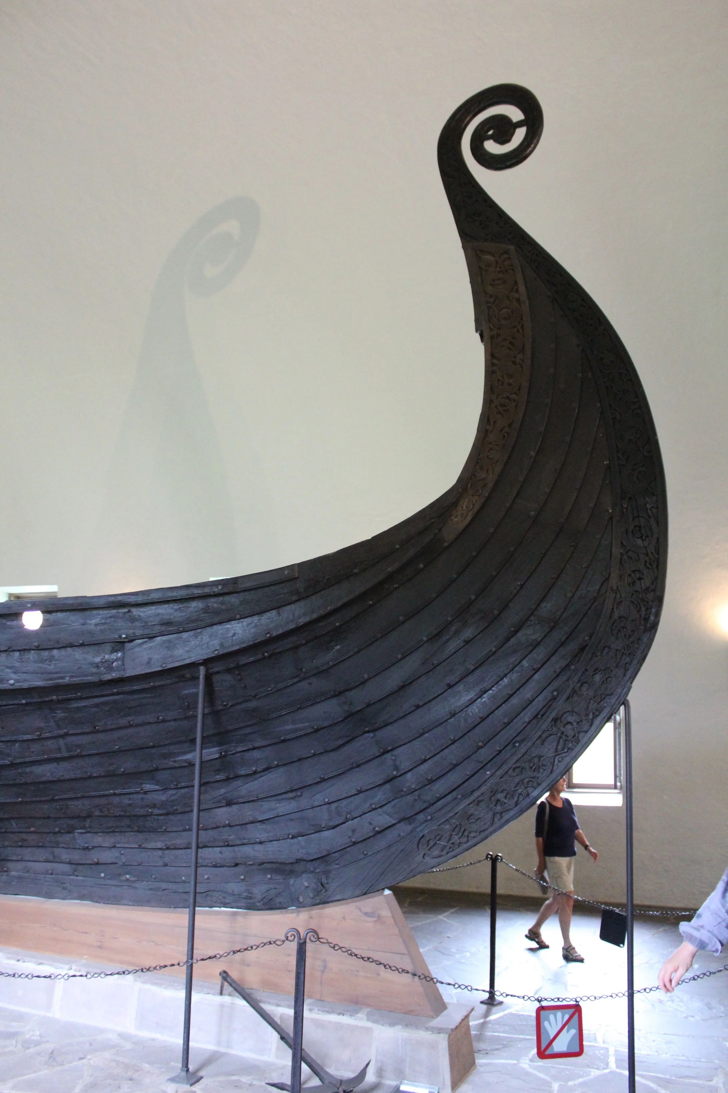 The bow of the Oseberg Ship in the Viking Ship Museum in Olso, Norway shows the extreme shape of the Viking age ships.&nbsp;