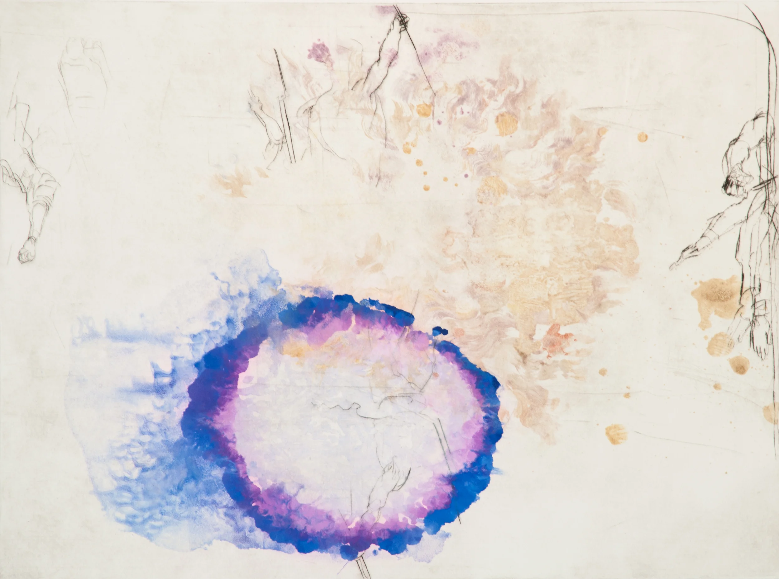 Hanneline Rogeberg "Lead Revisions III" 2016. Drypoint with Monotype. 22 x 30"