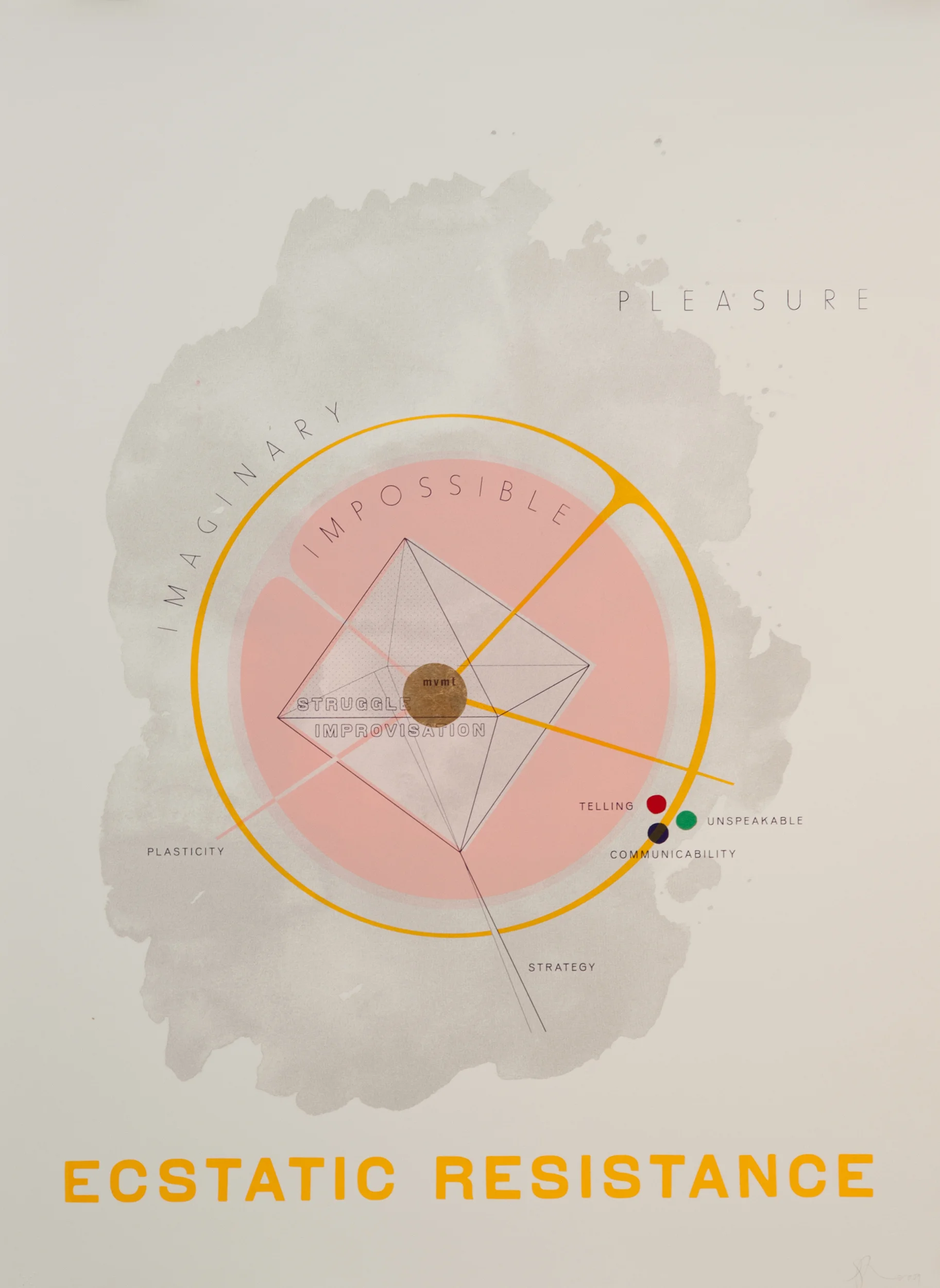 Emily Royston "Ecstatic Resistance (Schema)" 2009. Silkscreen and Chine Colle on Paper. 34.5 x 25"