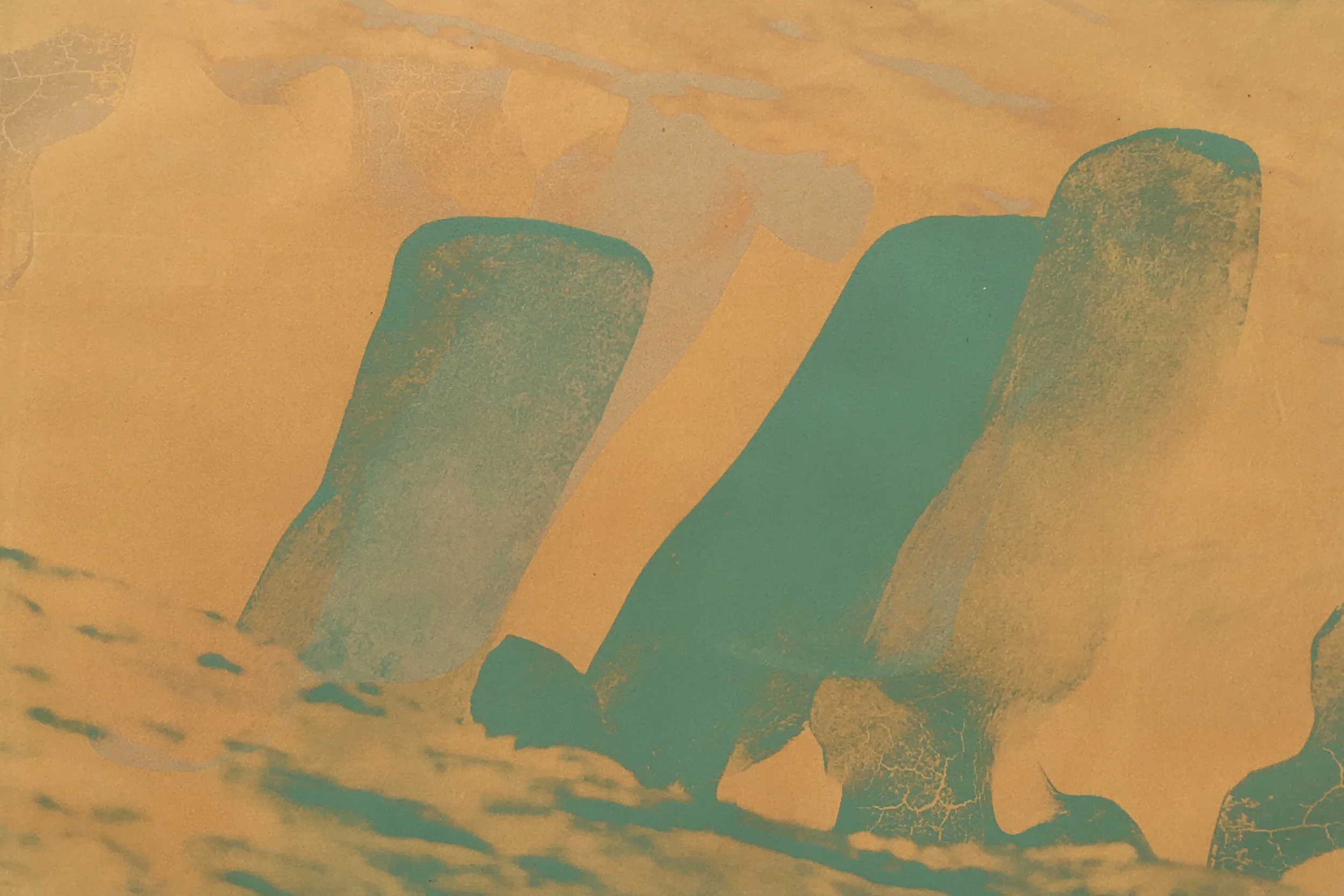 Noel Harvey "Yellow and Sea Foam Whale Bones" 2010. Solar Plate Monotype. 18 x 24"