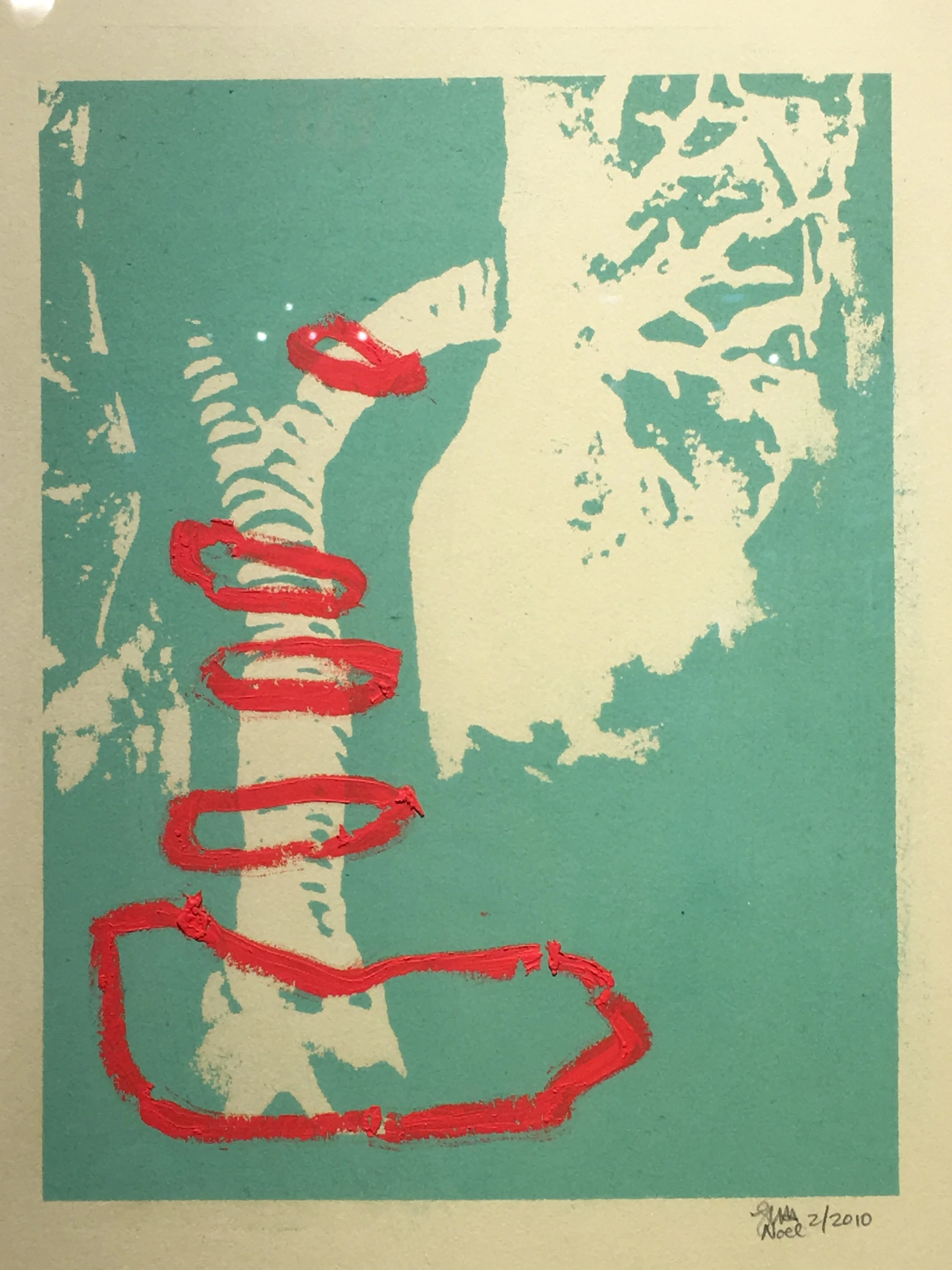 Noel Harvey "Sage Lungs with Crimson Vertebrae" 2010. Solar Plate Monotype. 14 x 11.5"