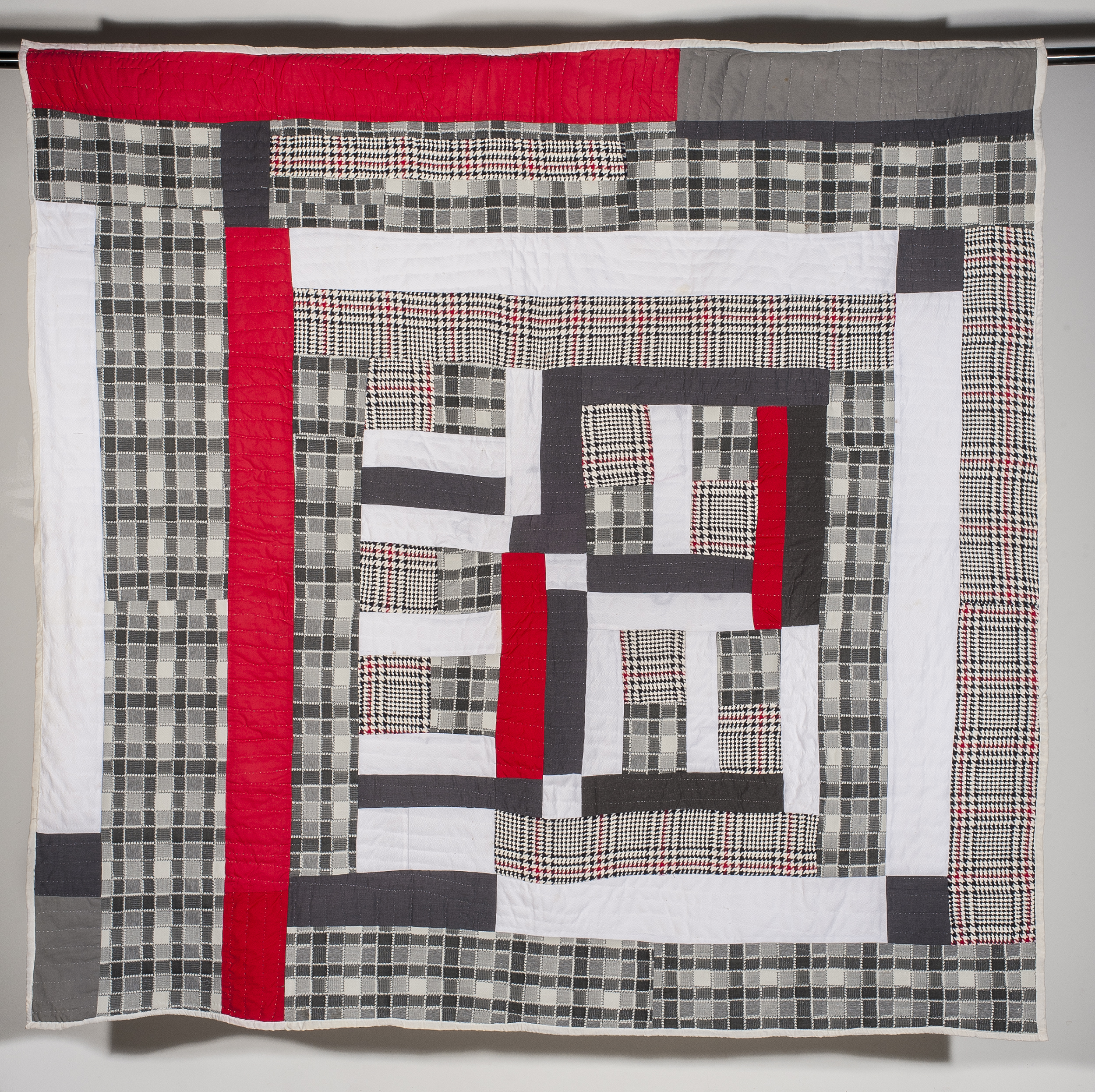 Mary Lee Bendolph "Houndstooth" 2003. Quilted Fabric. 78 x 80"