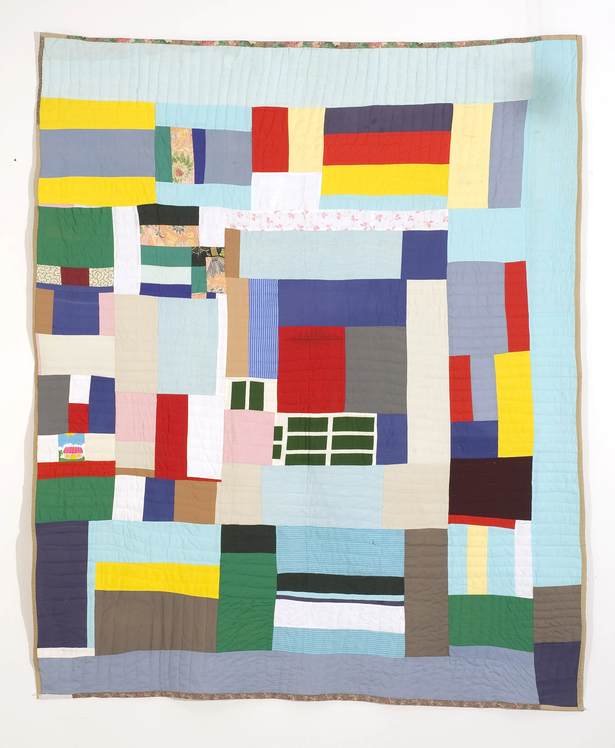 Mary Lee Bendolph "Housetop Variation" 2002. Quilted Fabric. 93 x 76"