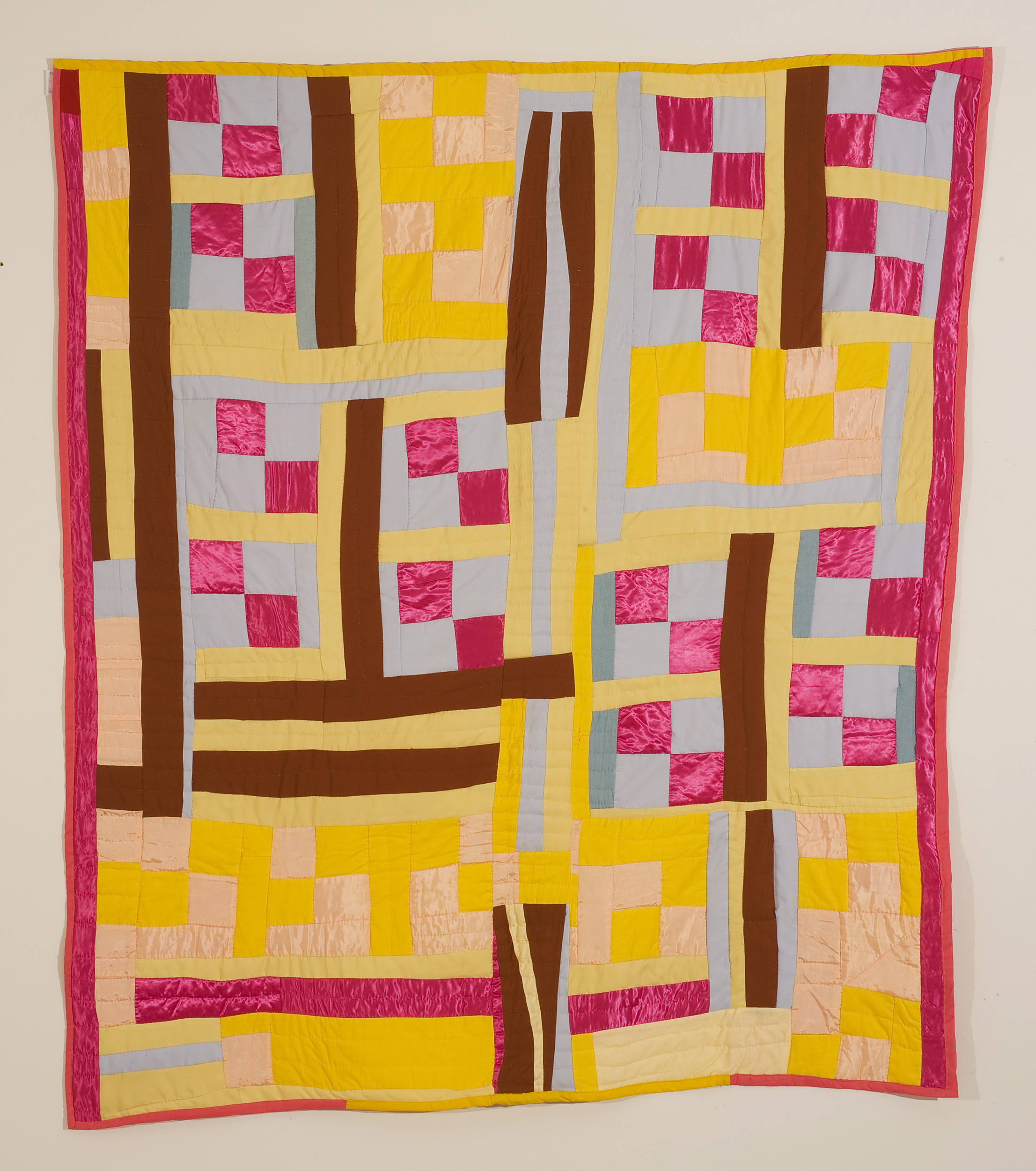 Mary Lee Bendolph "Strip Quilt with 4 Patch Blocks" 2003. Quilted Fabric. 83 x 69"