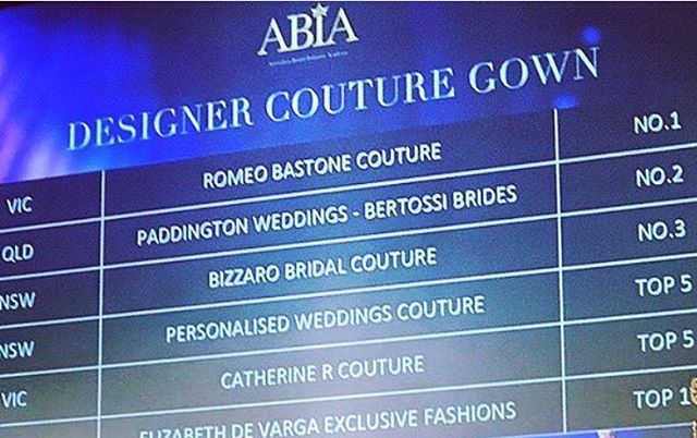 How special to see our name up in lights ! Made it into the top 5 designers for couture gowns at the Australian Bridal Industry Awards - nice !! ✨