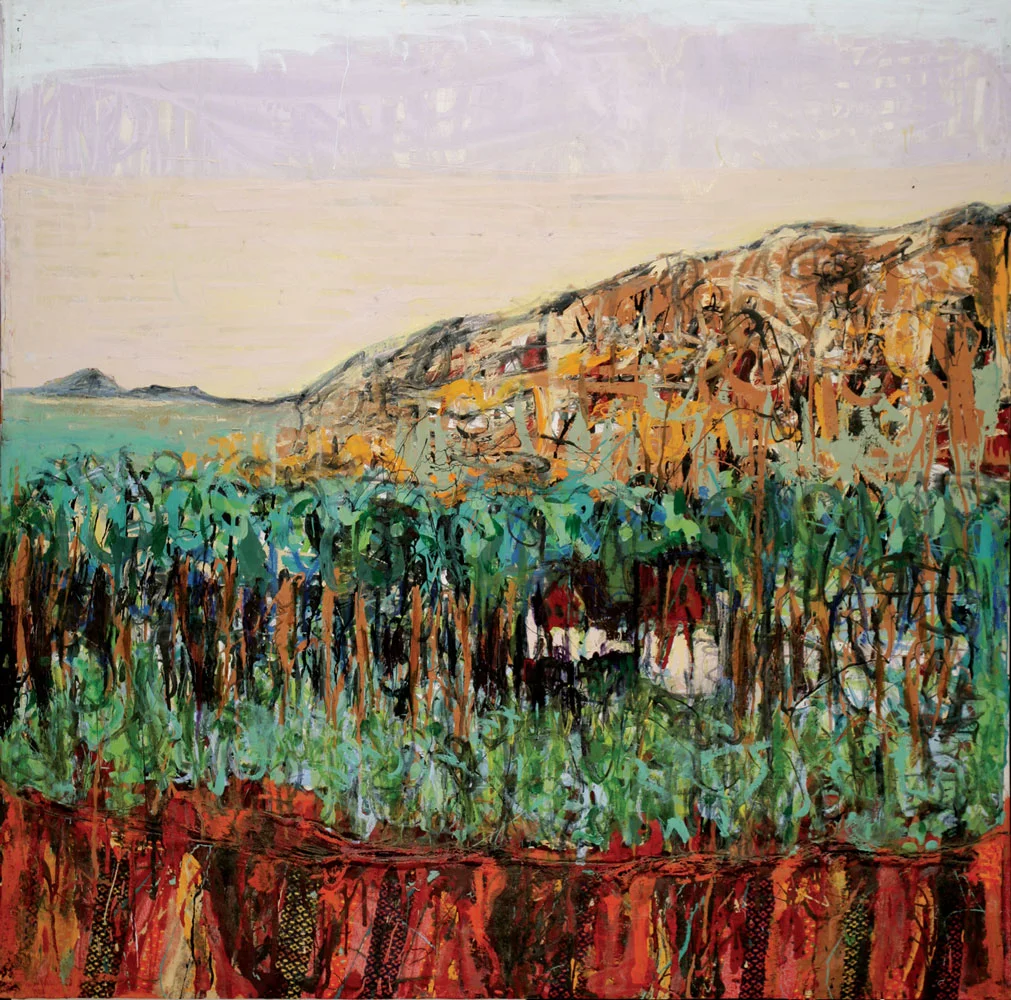 Henry Mountain Home / 2000 / 50”h x 48”w / acrylic, ink, aerosol & oil paint on linen