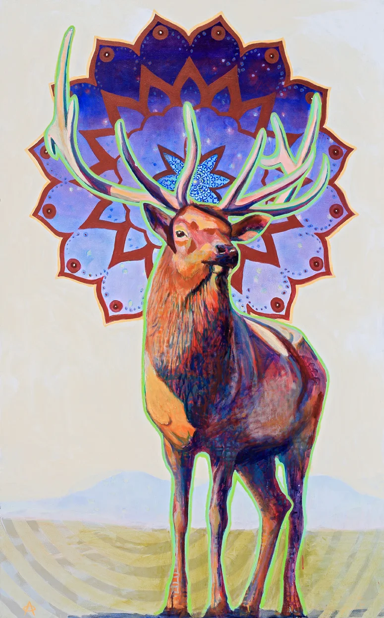 Elk Mandala / 2018 / 60”h x 36”w / acrylic, alkyd & oil paint on panel