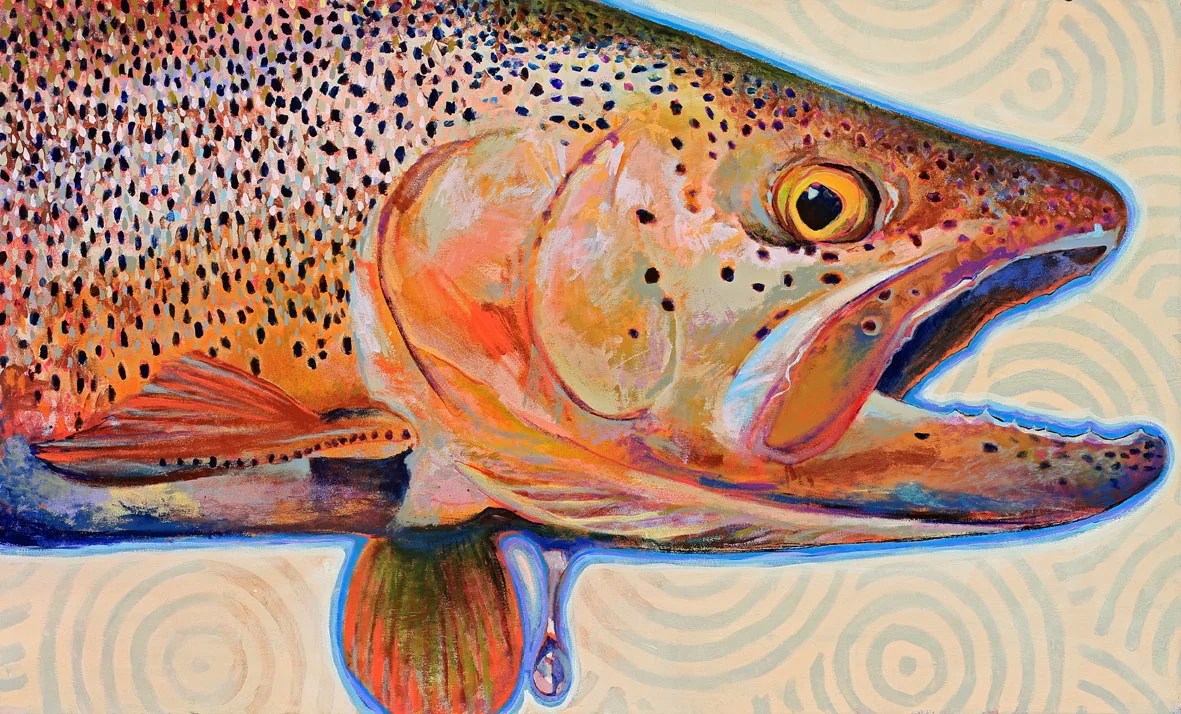 Golden Rainbow & Ripples / 2018 / 24”h x 40”w / acrylic, ink & oil paint on canvas