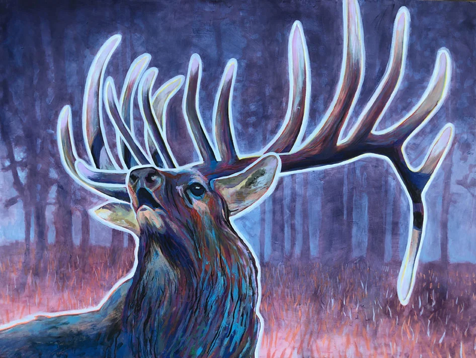 Spirit Elk / 2018 / 36"h x 48"w / acrylic, ink & oil paint on panel