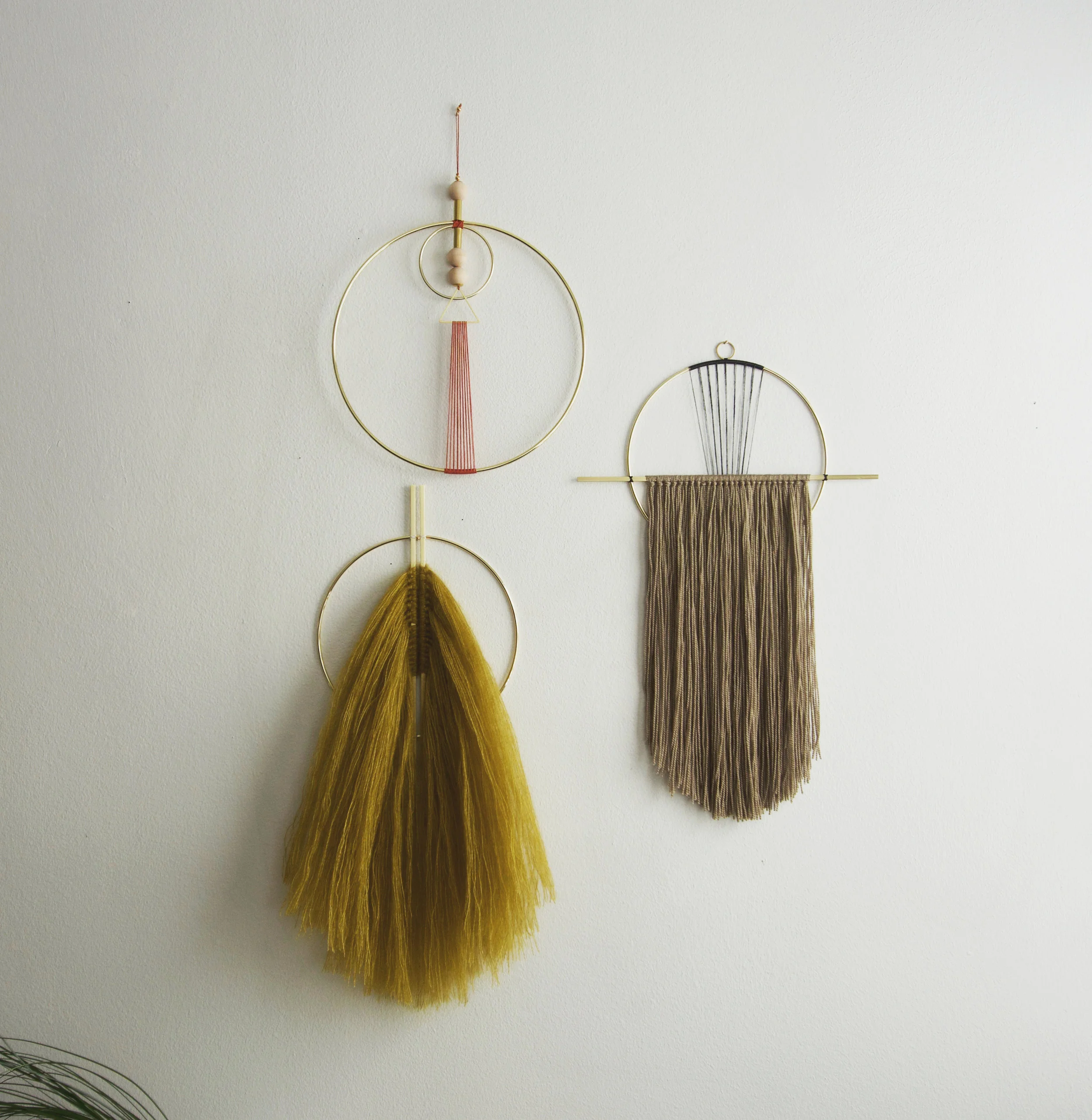 Attalie Dexter Home + Accessories - Mohair Vertical Fringed Wall Hanging Modern Minimal Brass Wall Art