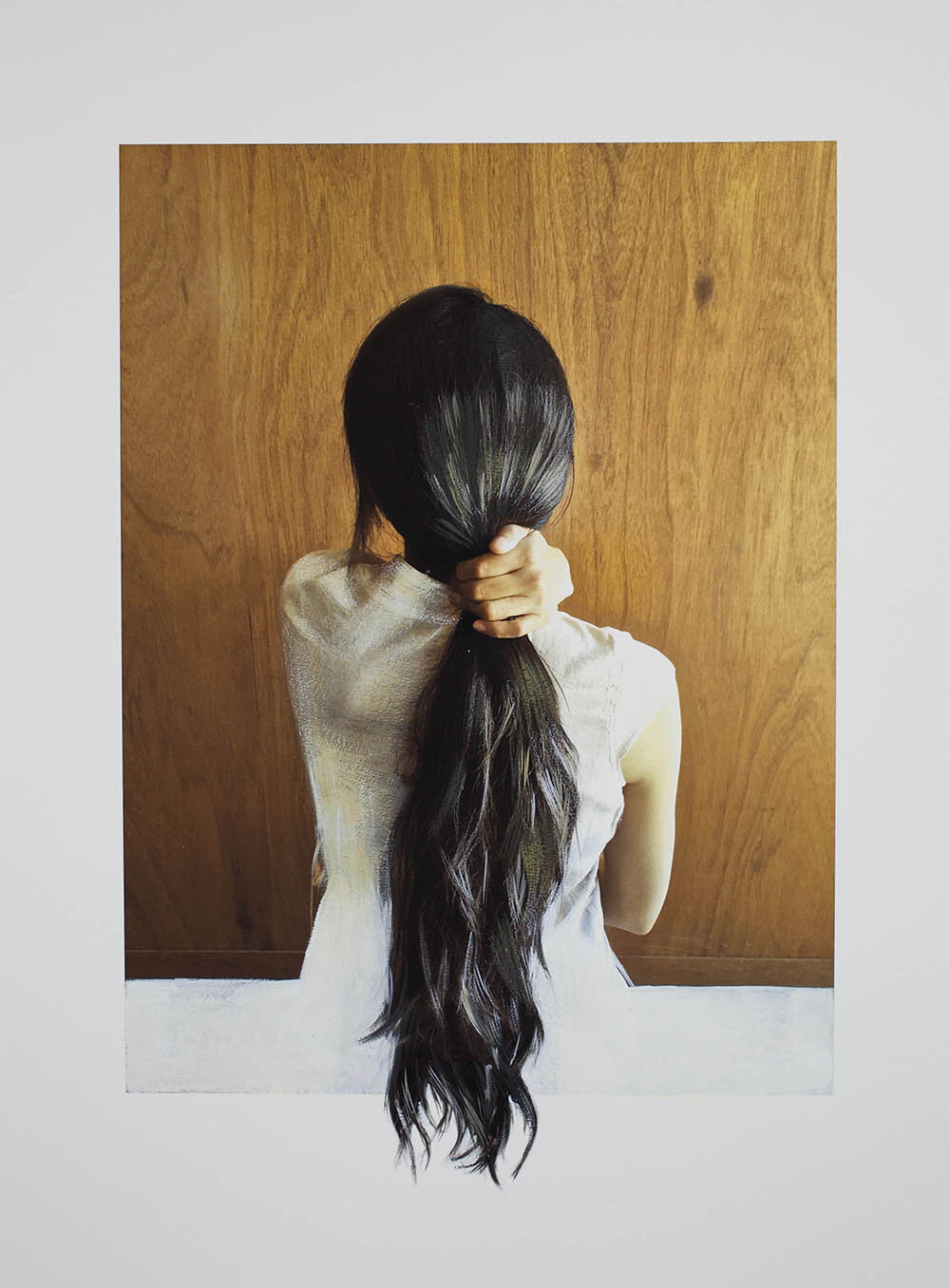 Introvert III, looking backward, 2016 oil, pastel, pigment print on archival paper, 19x13”