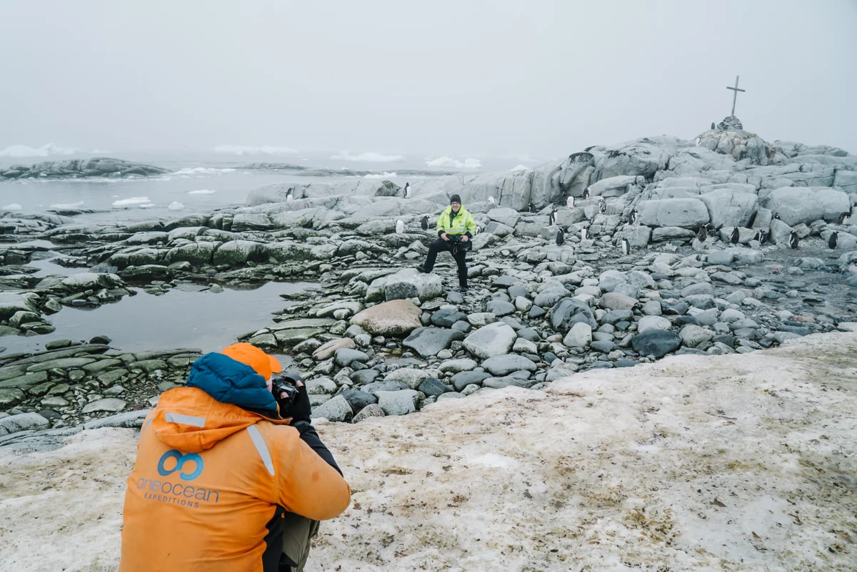 Jeff the photographer taking a photo of Mr. Penguin Counter, Ron Naveen