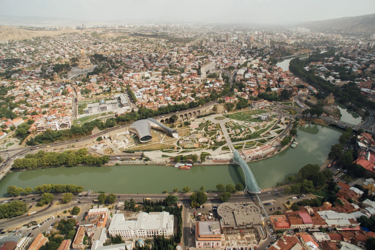 Modern buildings along the Mtkvari River in Tbilisi