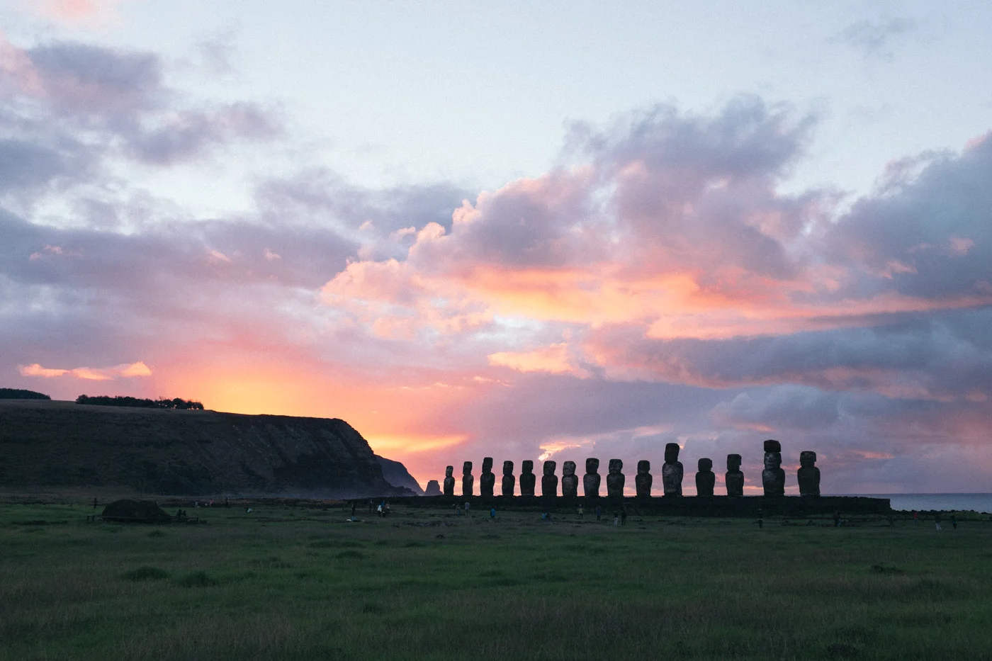 Ahu Tongariki at sunrise.