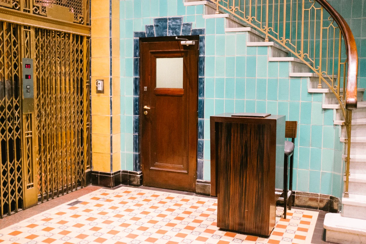 Lobby of the art deco/modern Moreno Hotel where we stayed in San Telmo.