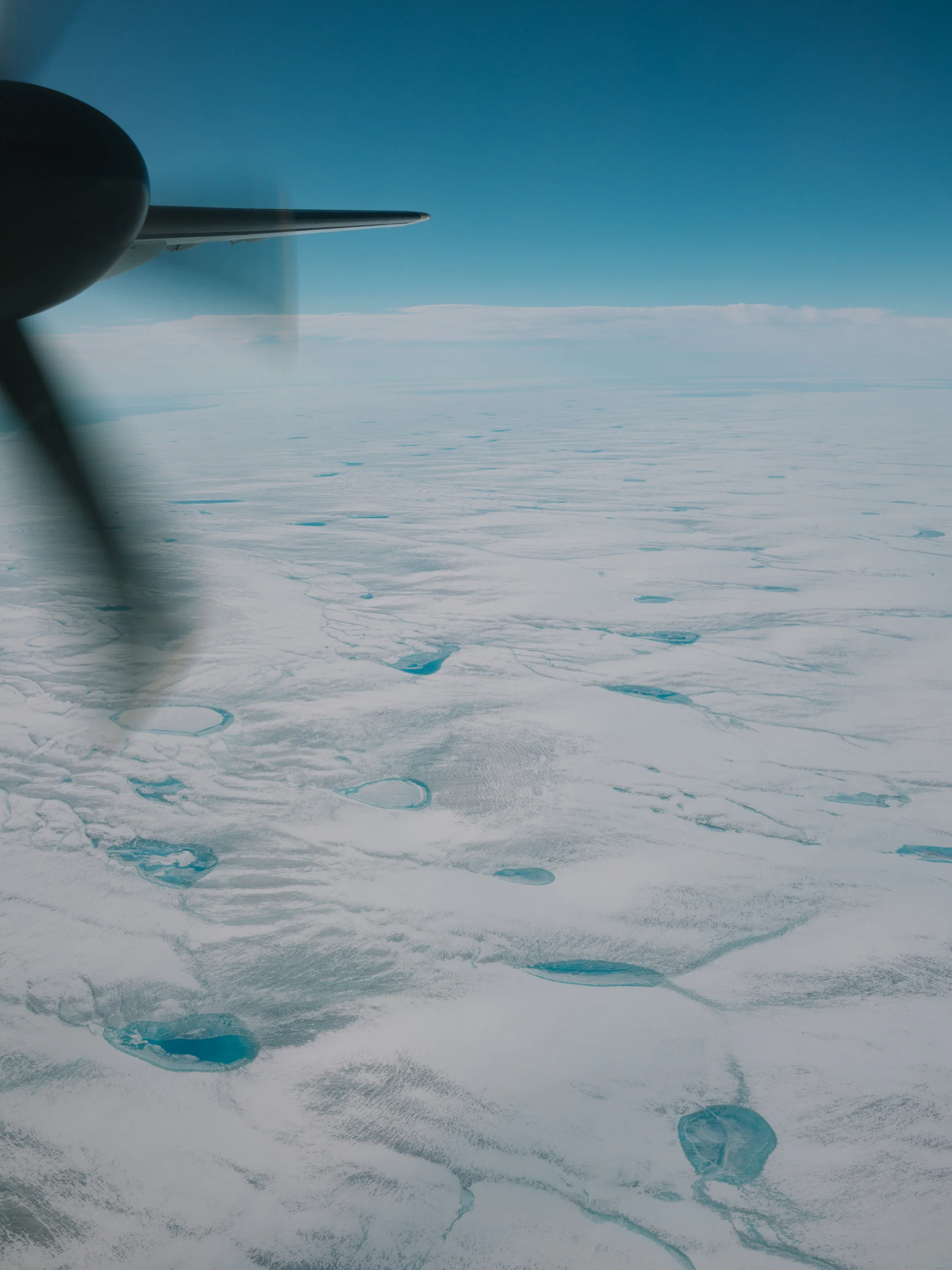 Flying over the ice sheet that covers Greenland.