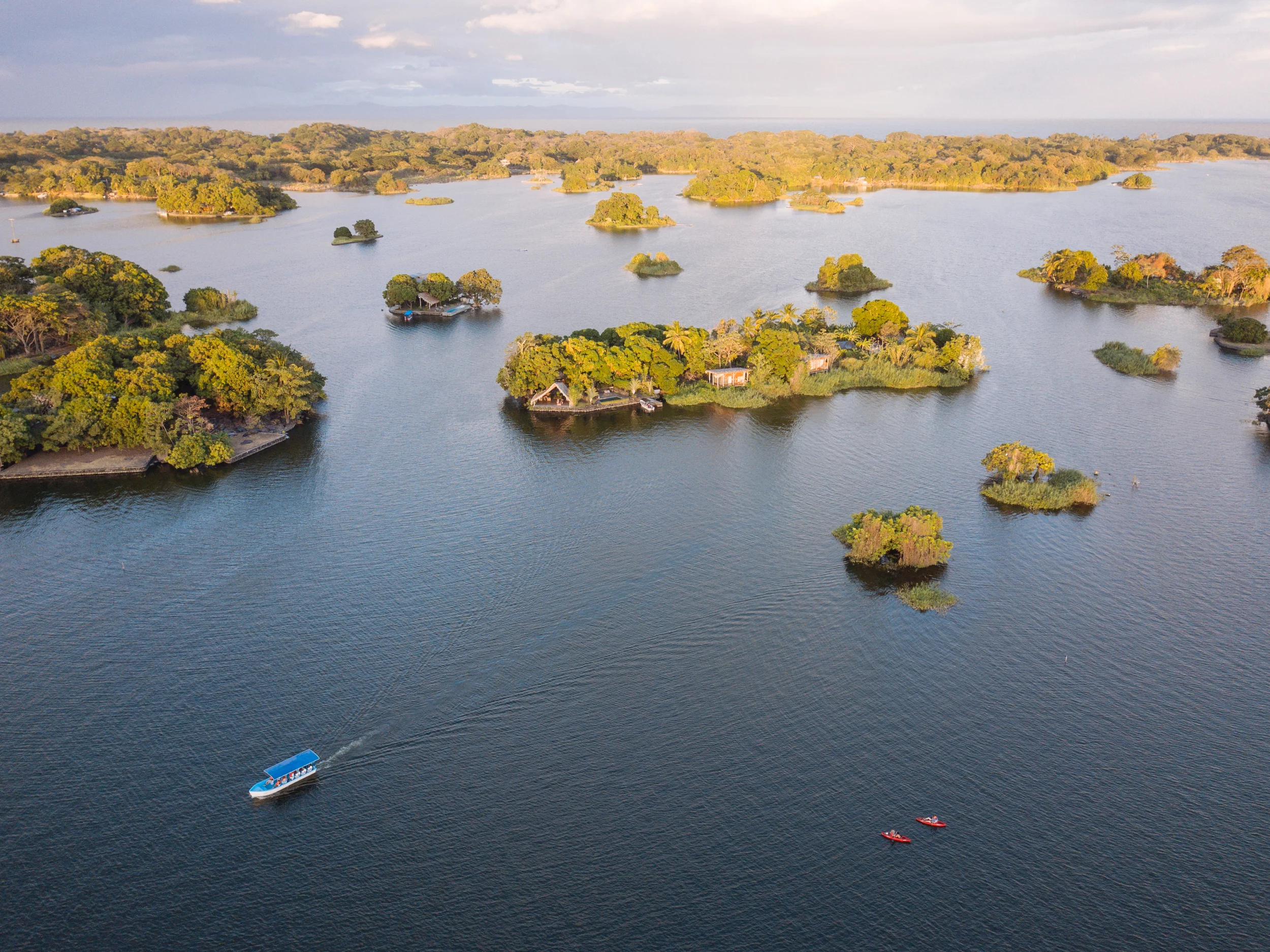 Jason and me kayaking in the bottom right, you can see our isleta in the center of the frame, surrounded by hundreds of other tiny islands.