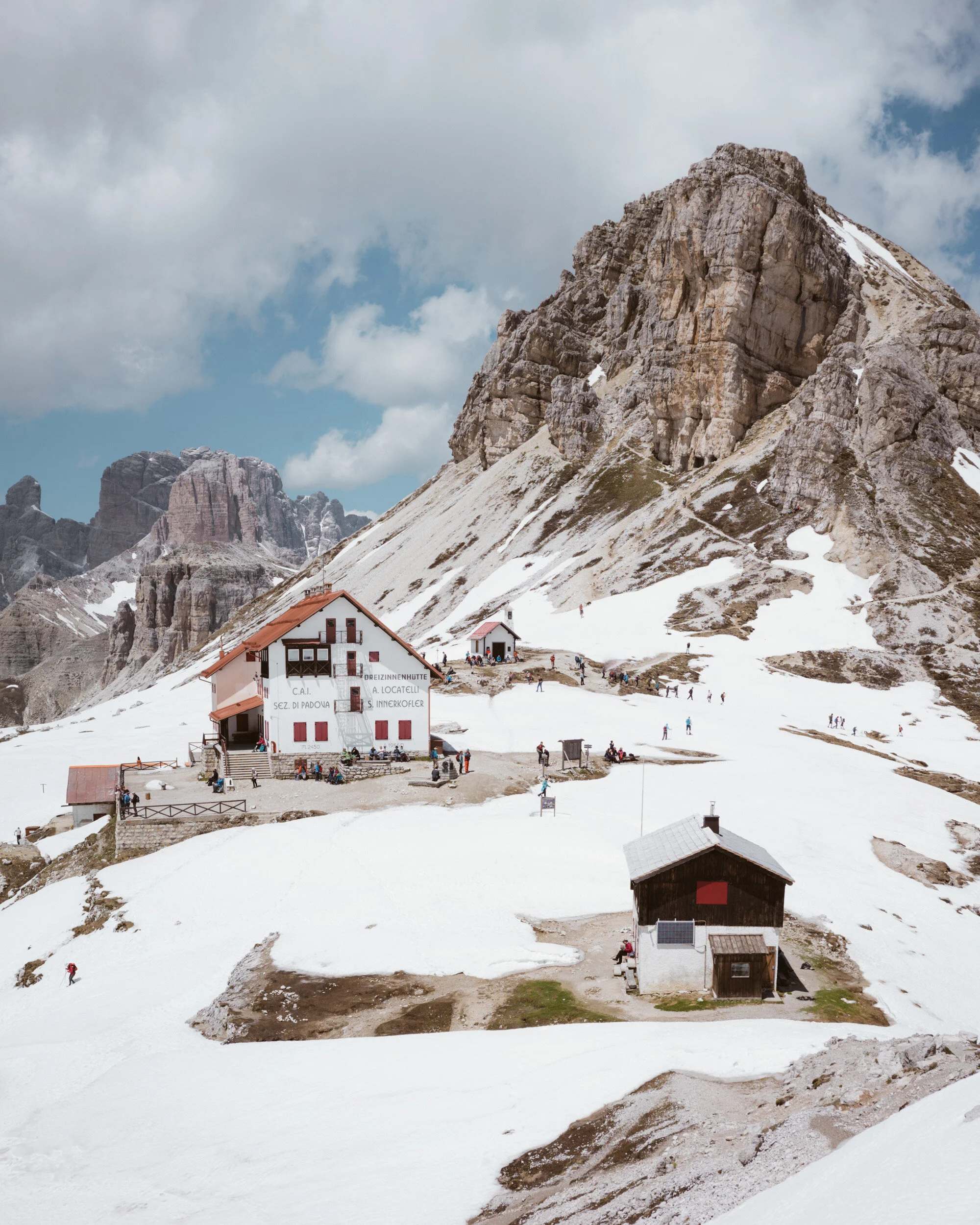 Still closed for the season; Rifugio Antonio Locatelli (also known as the Dreizinnen Hut)