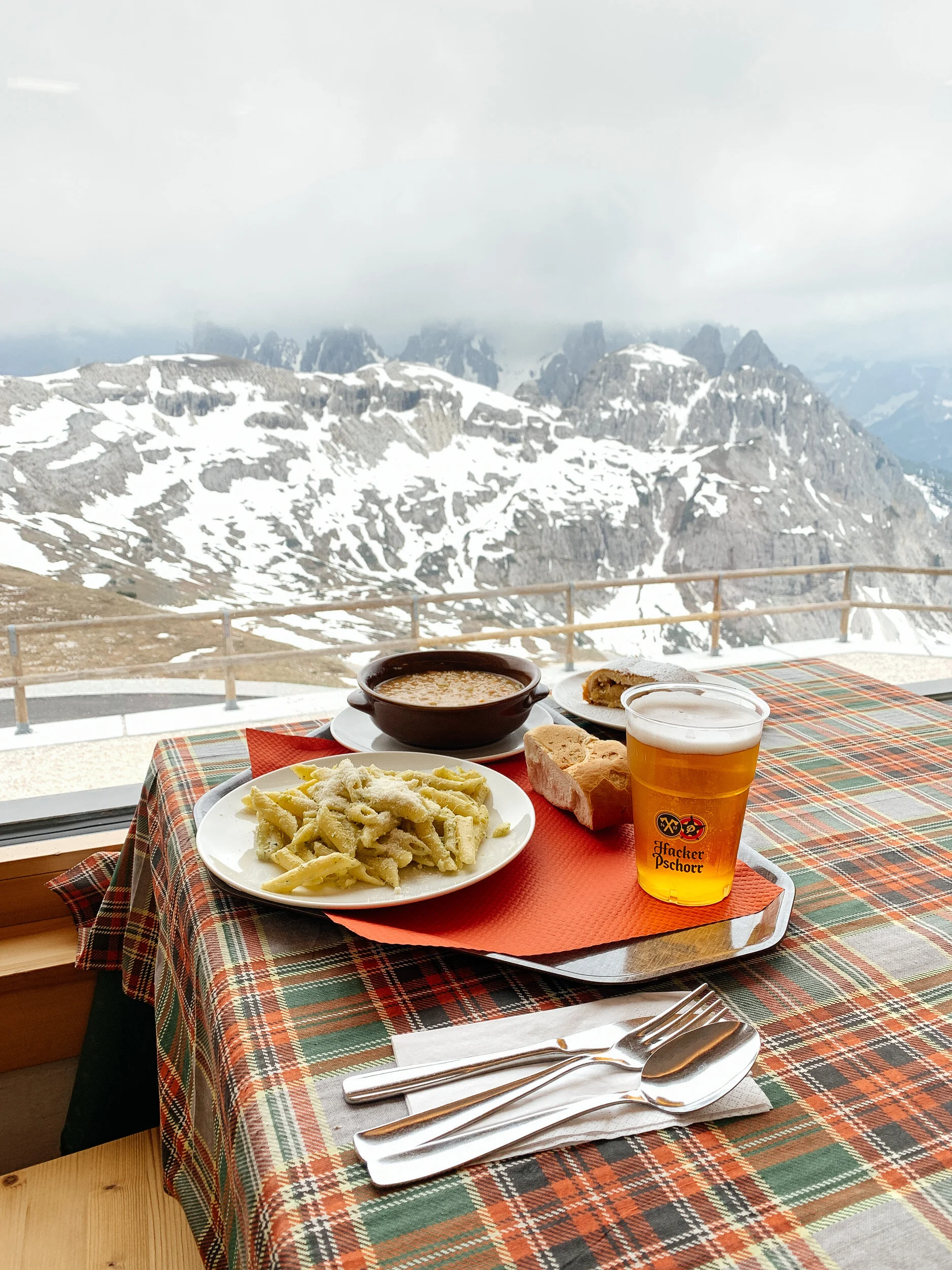 My rifugio dinner with a view! Food in the rifugios is more like mountain cafeteria food… if anything it is closer to German cooking than the flavorful Italian food of Milan and Southern Italy.