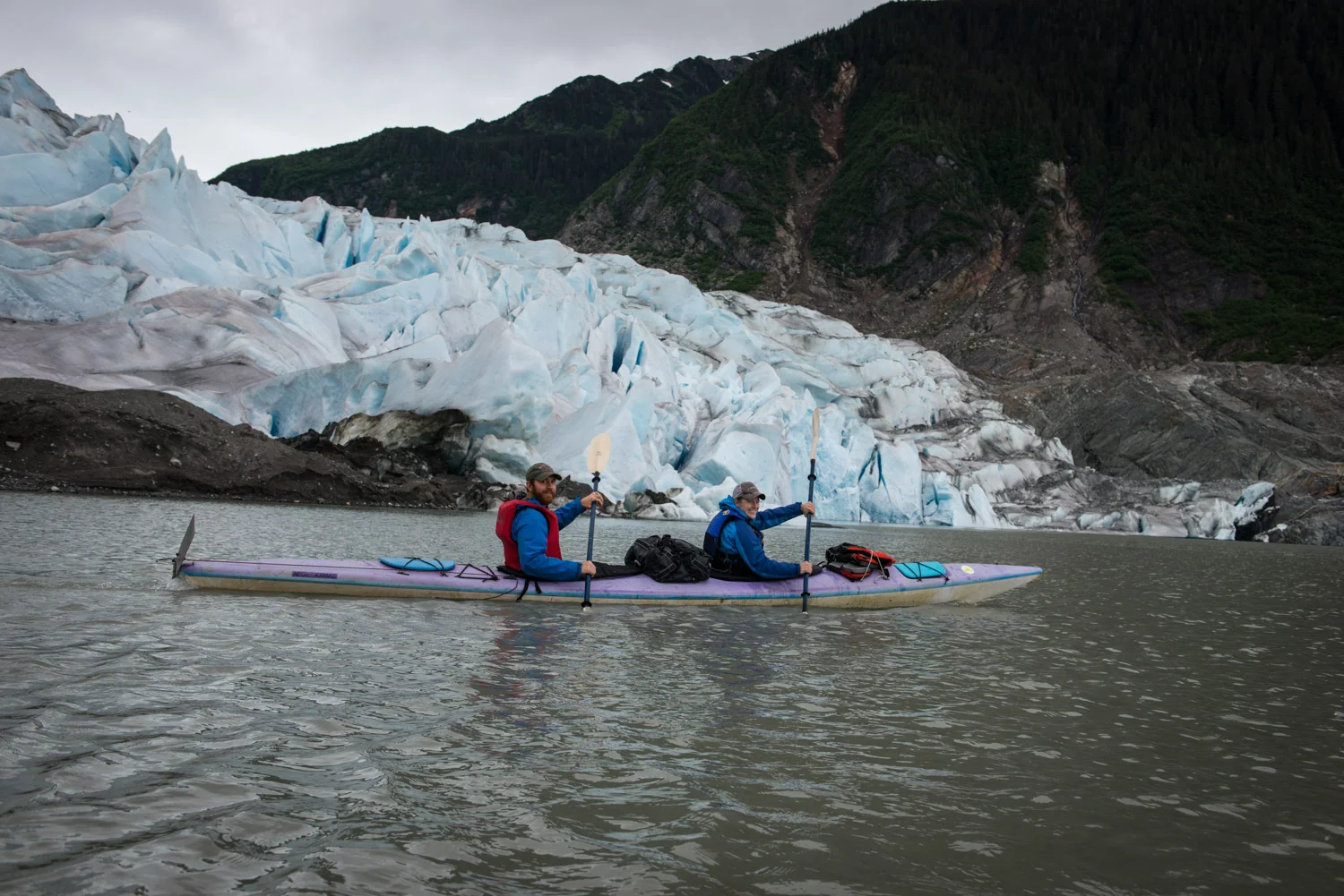 Once at the glacier, we had to beach the kayaks and hike up the side of the mountain. This glacier is melting so fast it is starting to show signs of a forest that was once underneath it. Scientists believe the wood under the glacier is over 10,000 years old.