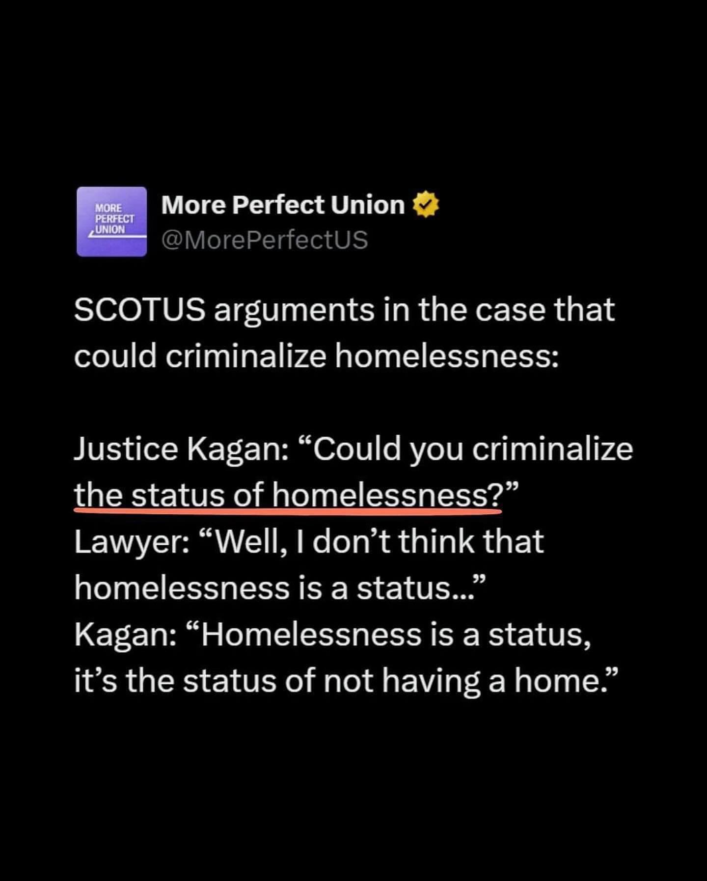 Take a moment to read this again.

The &ldquo;status of not having a home&rdquo;

As in not being able to afford to have a roof over your head or access a shelter at any given time, could become a punishable crime.

Anyone who has studied law will te