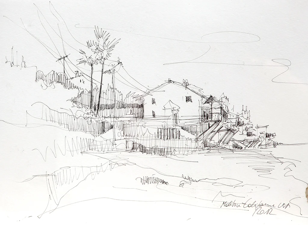 2012 07 Malibu - Californien USA, 30x40 cm, Skizze - Tusche.jpg