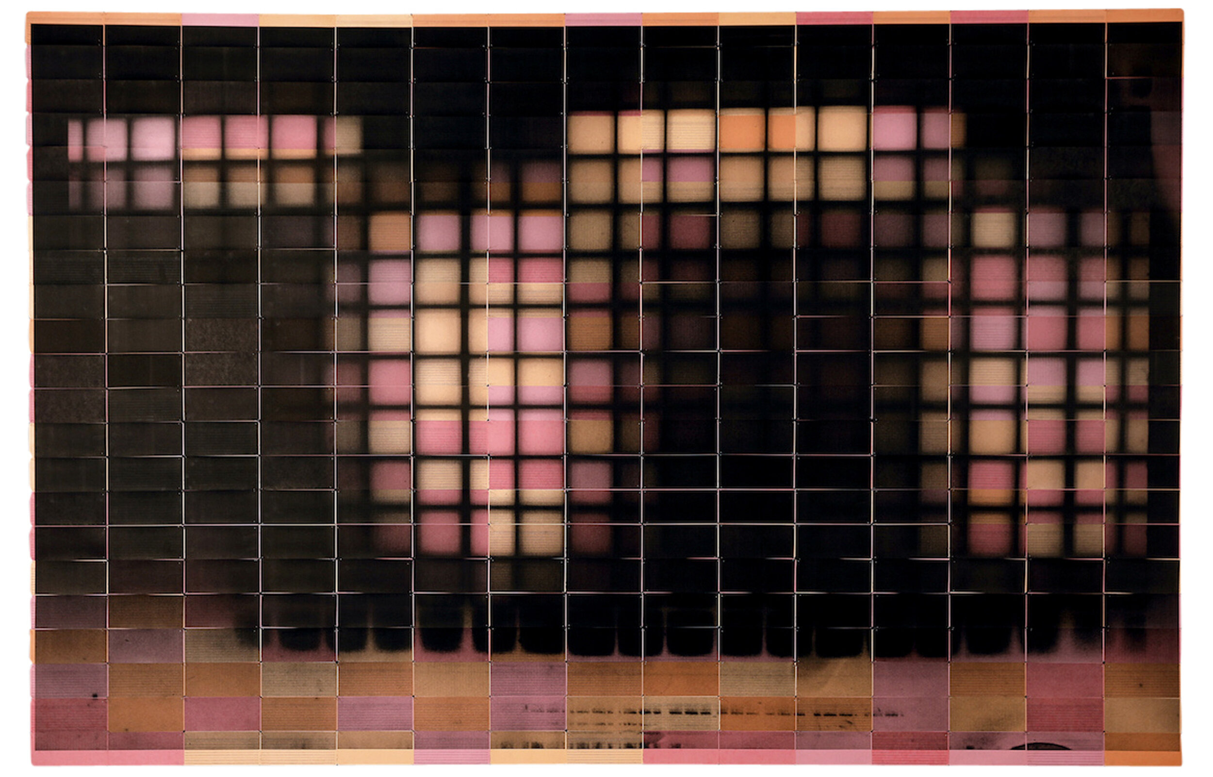 OSC56, 2018 Inkjet on 330 peach, pink and orange computer punch cards Negative date 2015 182.6 x 280.5 cm.jpg