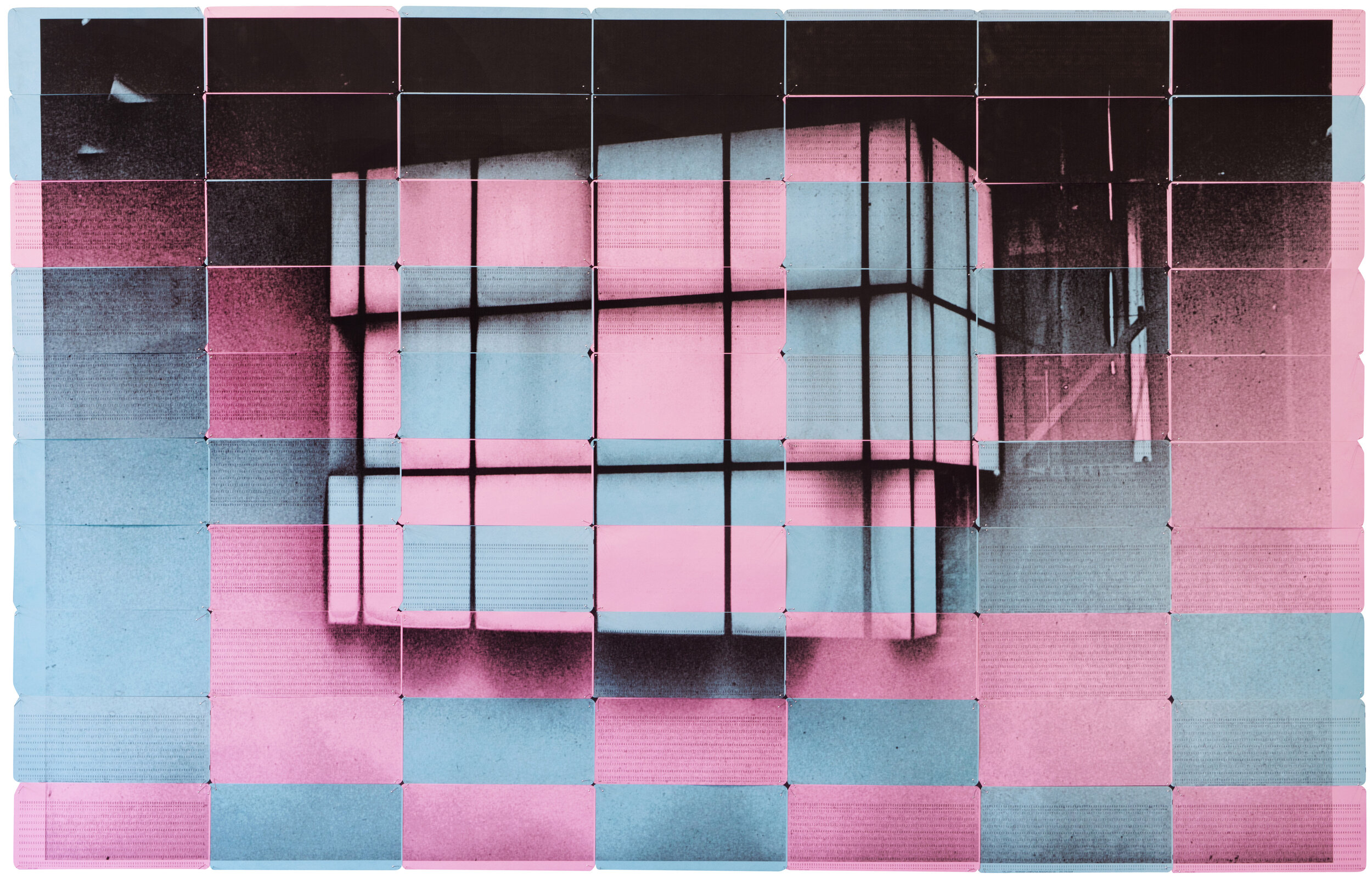 LDN06, 2019 Inkjet on 70 blue and pink computer punch cards Negative date 2010 83 x 131cm.jpg