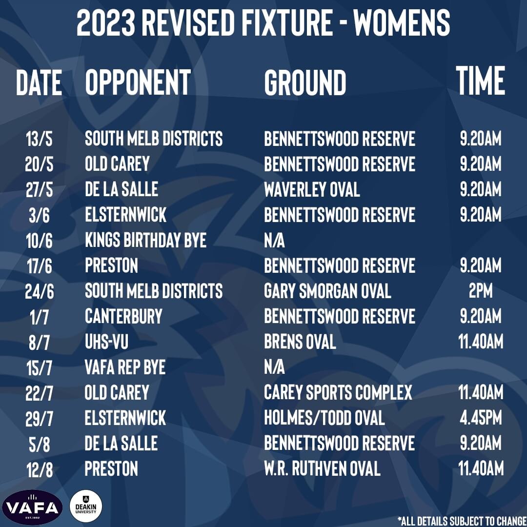 WOMEN'S FIXTURE UPDATE

After a regrading in Division 4, our Women's fixture list has changed for the remainder for 2023.

The remaining six home games will either be a triple or quadruple header, ensuring them to be huge days for the club.

#Animals