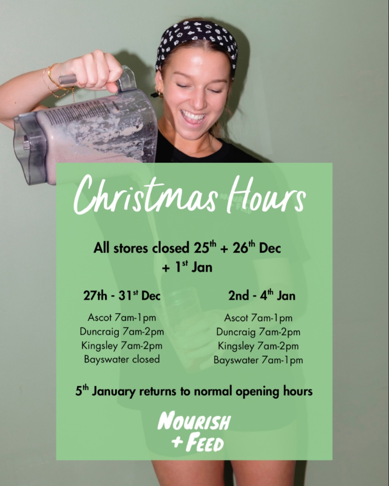 Christmas hours are here ✨

A few little changes over the festive period, check our hours before you swing by 💚

#nourishandfeed #christmashours
