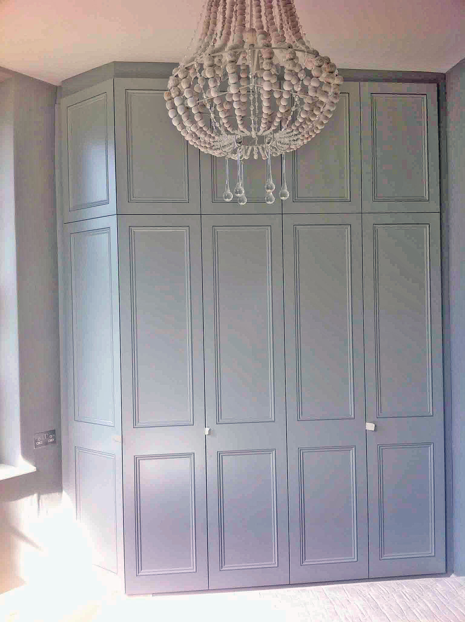 Handcrafted Georgian Style Fitted Wardrobe painted in Farrow and Ball Lamproom Grey