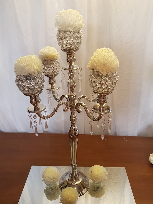Crystal 5 arm Votive Candelabra with floral accents