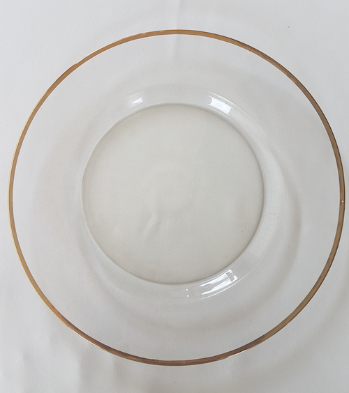 Gold rimmed glass SHOW PLAtE NOW AVAILABLE FOR HIRE