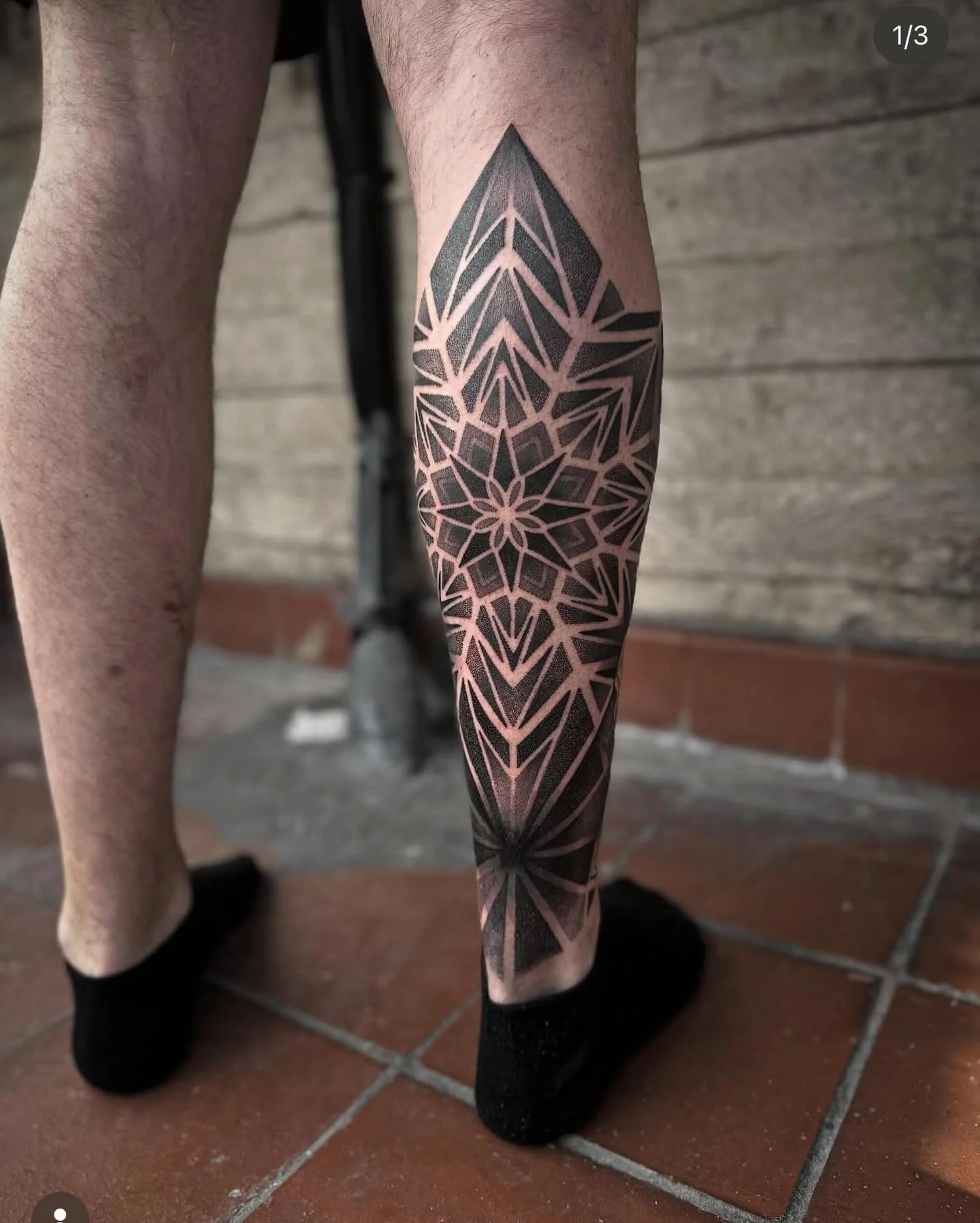 Big geometric calf design by @dotworkboss his books are open dm for appointments
