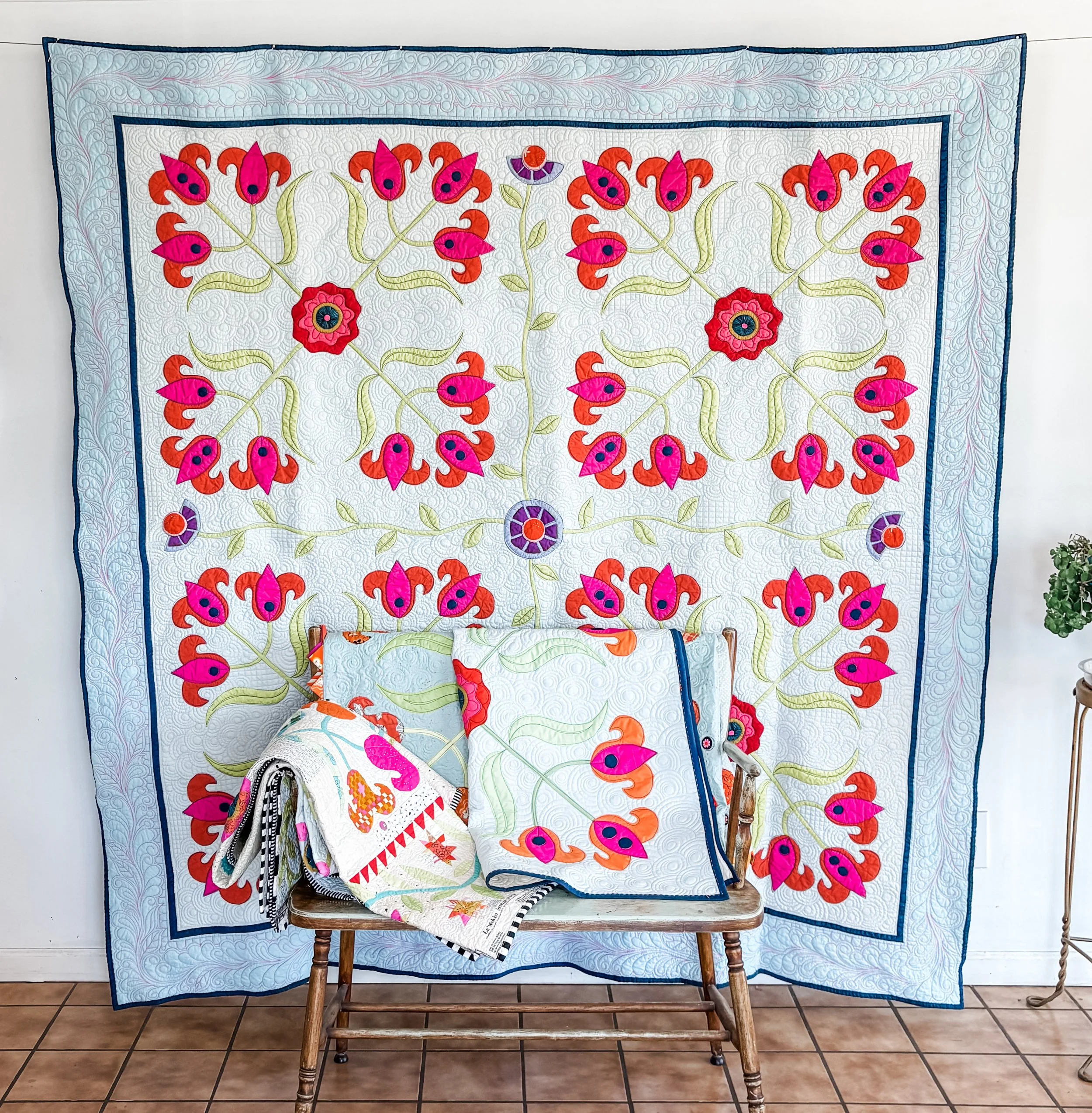 Lovely Lilies Quilt in a four block layout made by Tia Curtis