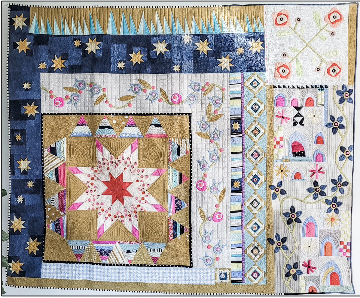 Kansas City MQG block or Every Other Month. Made by Tia Curtis. I designed this quilt for the KCMQG as a block of every other month. All of the blocks are taught on my Youtube channel. I custom Quilted it on my longarm.
