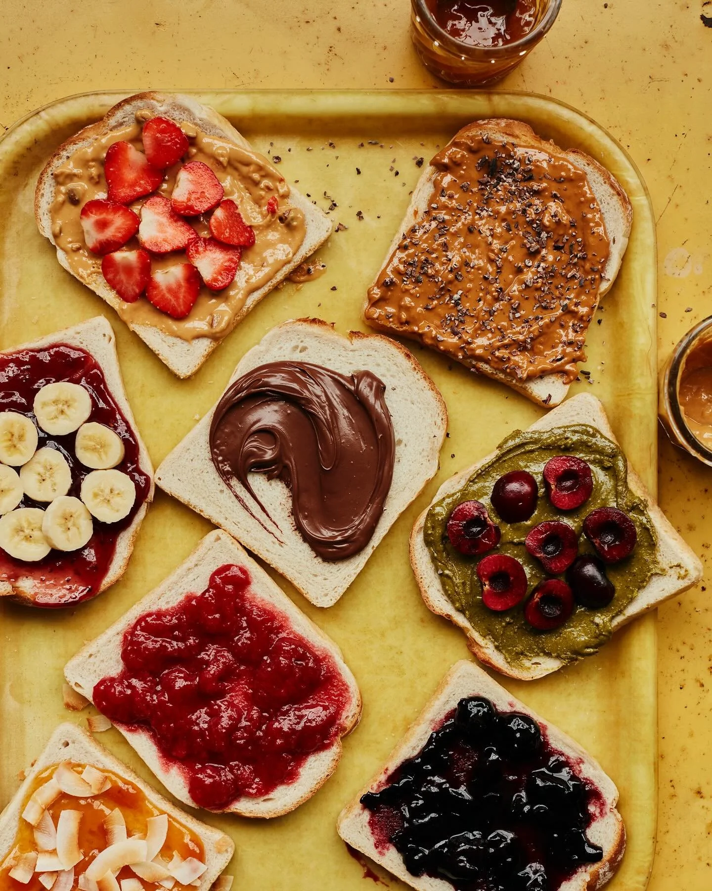 The sweeter side of condiments from @condimentclaire&rsquo;s brilliant &lsquo;The Condiment Book&rsquo; 

🌰 Homemade nut butter PBJ&rsquo;s 
🍯 Jam 
🧁 Gateau yaourt with whipped cream and jam

📷: @laurajayneedwards 
🍽️: @pollywebbwilson