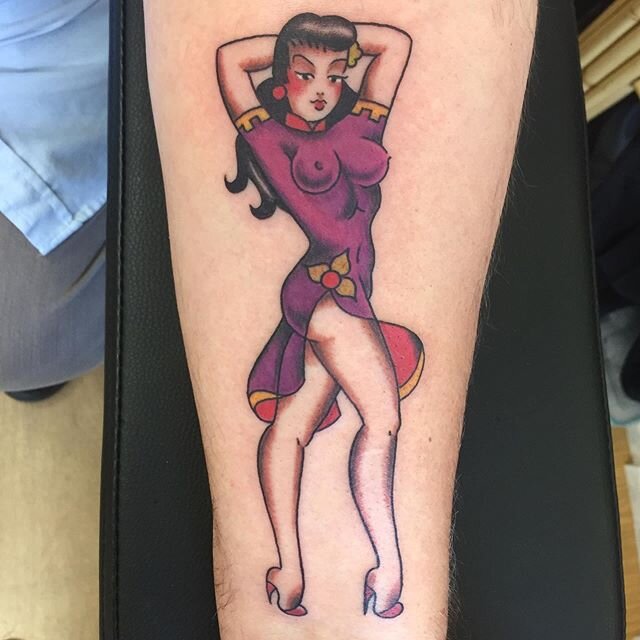 Classic oldie from the vaults. @sailorjerry babe for Paul 💜 by @bendaviestattooer