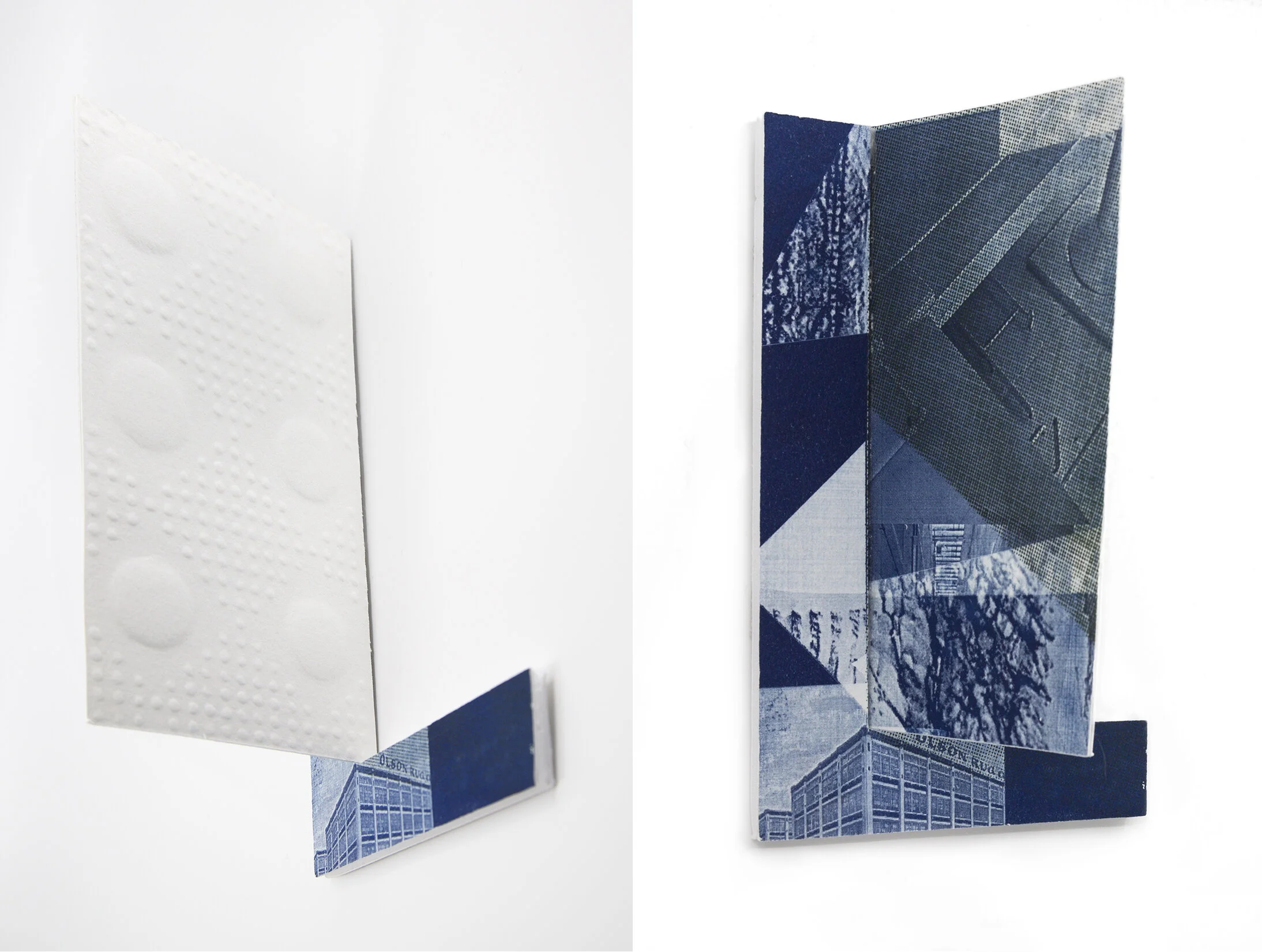 pendulum, one moment trading itself for another Embossed screenprint on cyanotype 7.5 x 5 x 3.5” 2019