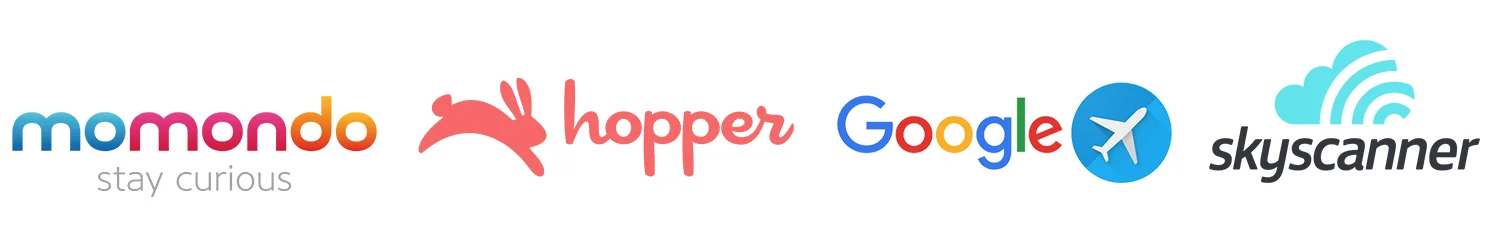 From left to right: MOMONDO , HOPPER , GOOGLE FLIGHTS and SKYSCANNER
