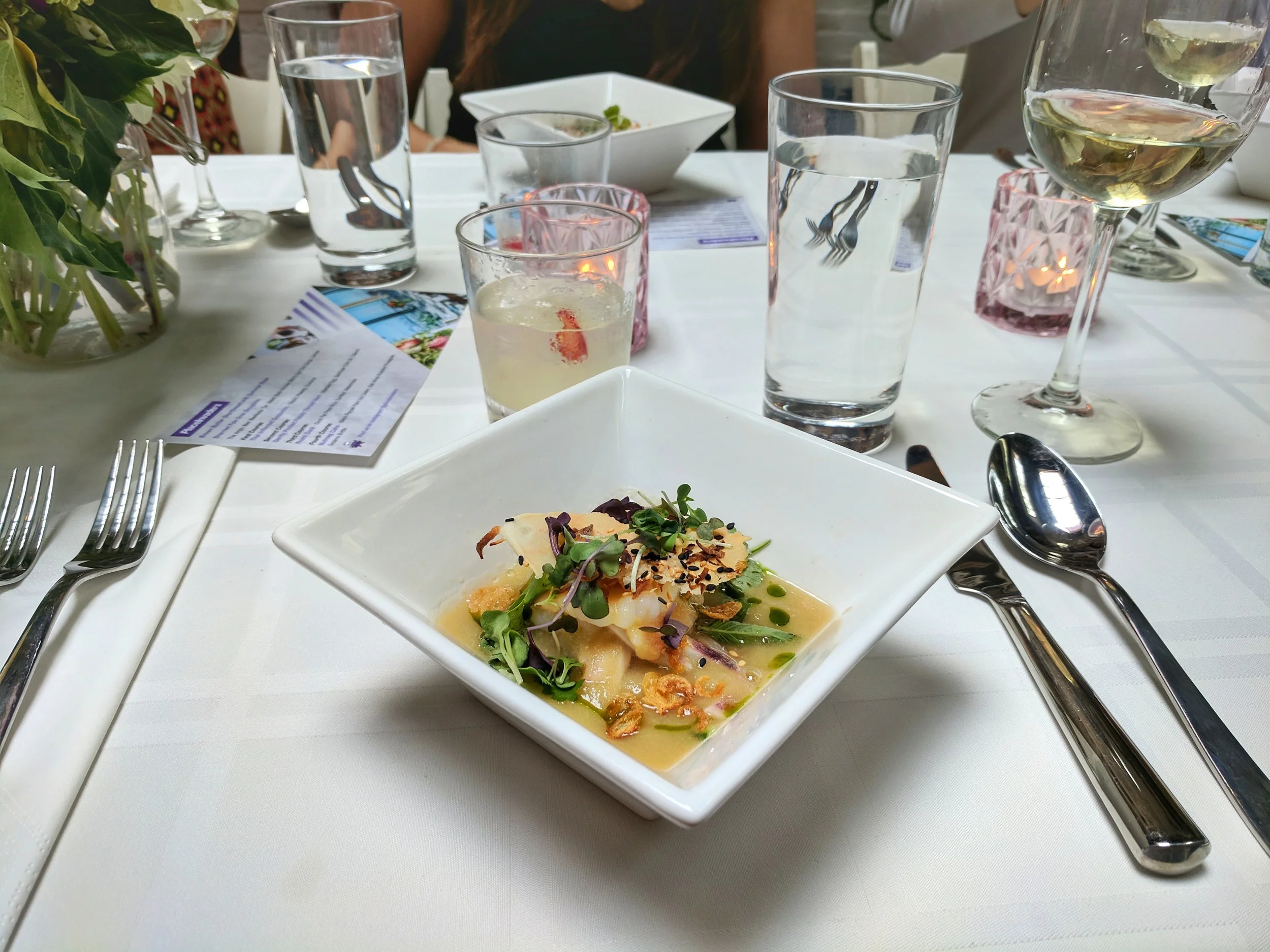 First Course: Thai-inflected Gazpacho with squid, prawns and coconut