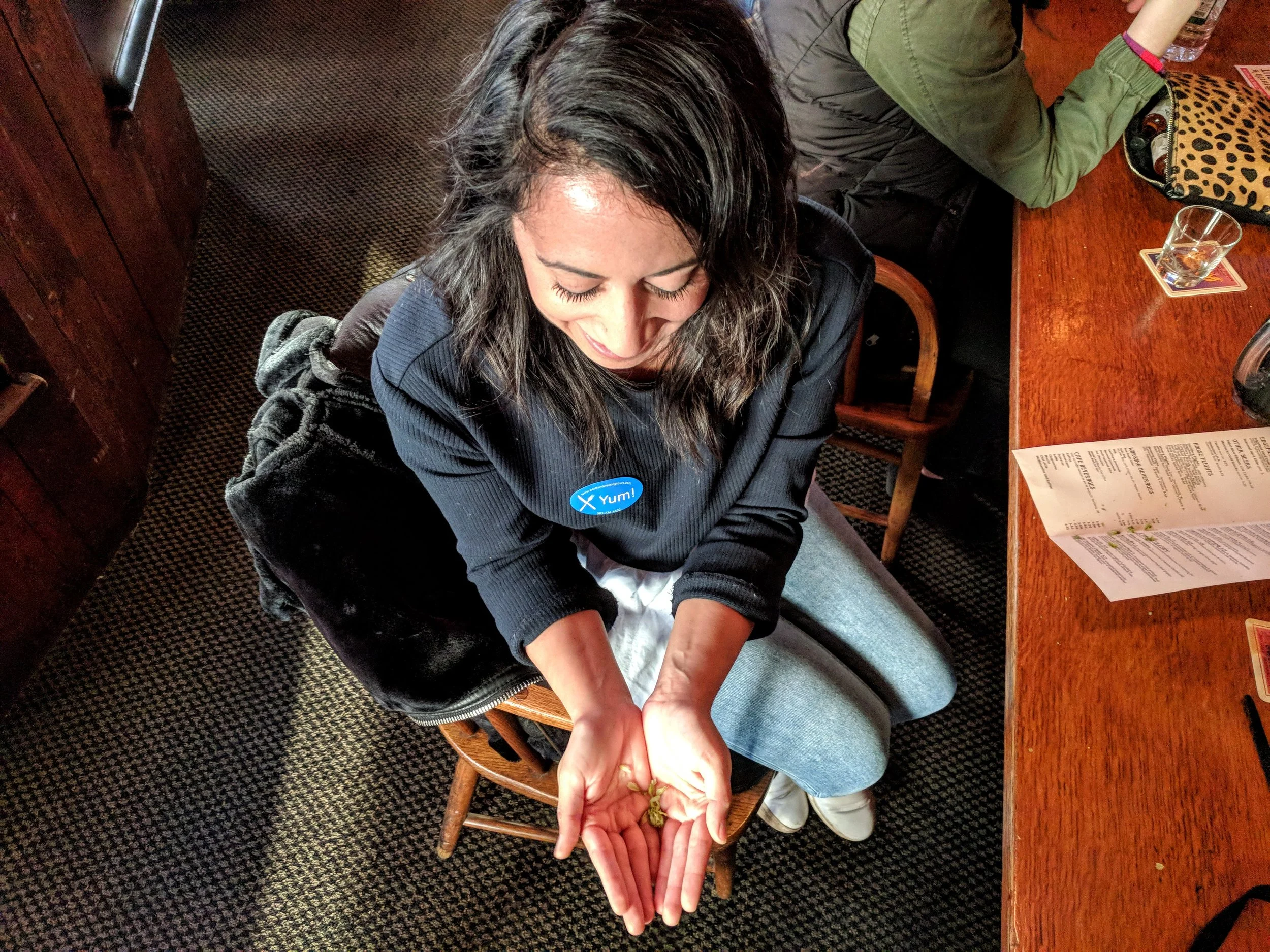 This was the very first time I had seen an actual hop! Yes, I have seen photos and artistic vector art of them but I had never actually seen or held one before. It definitely smelled like beer, but looked so cute.