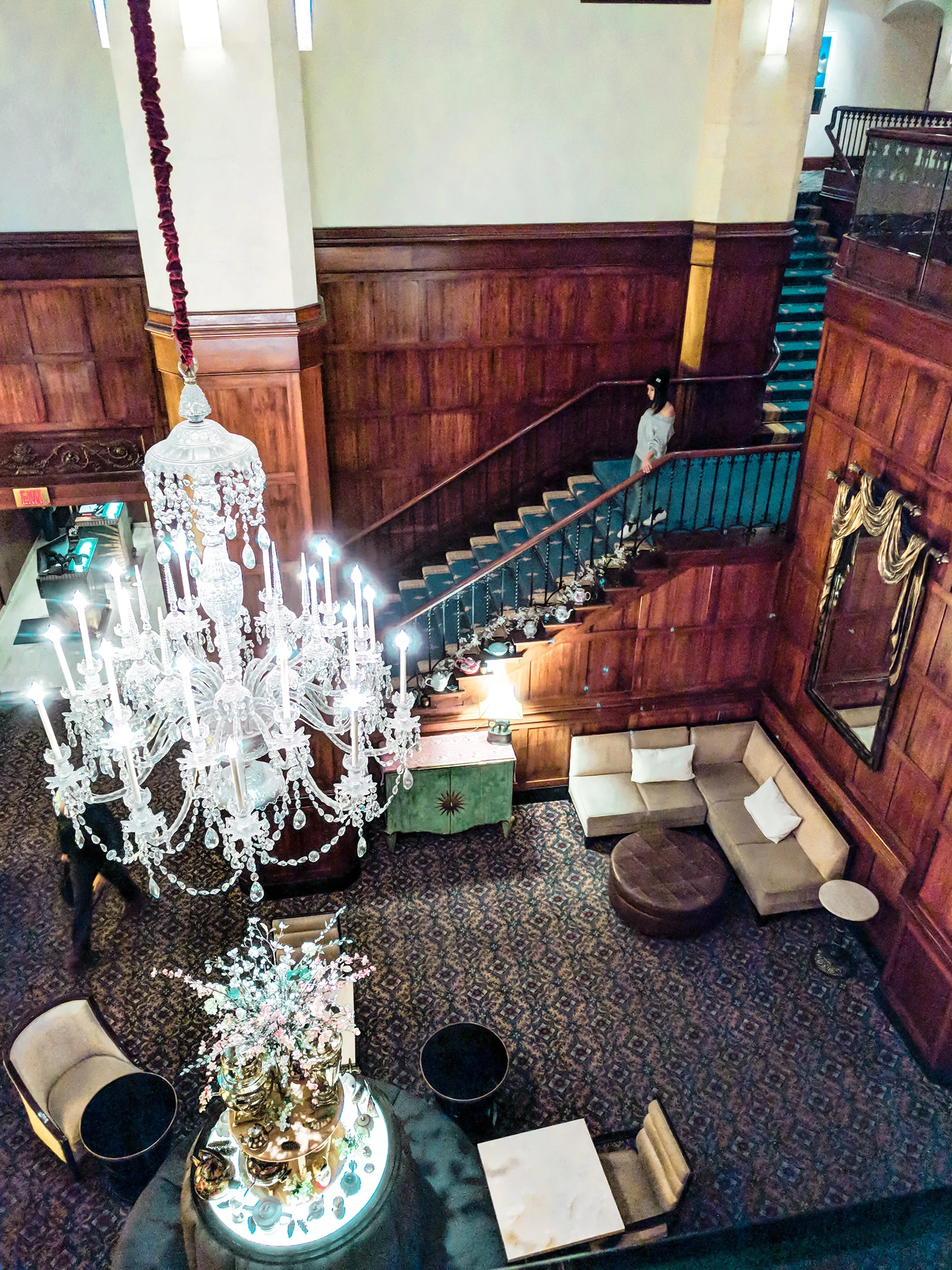 The mezzanine at the hotel overlooks this gorgeous lounge which on misty days will make you want to cozy up in front of the fire all afternoon