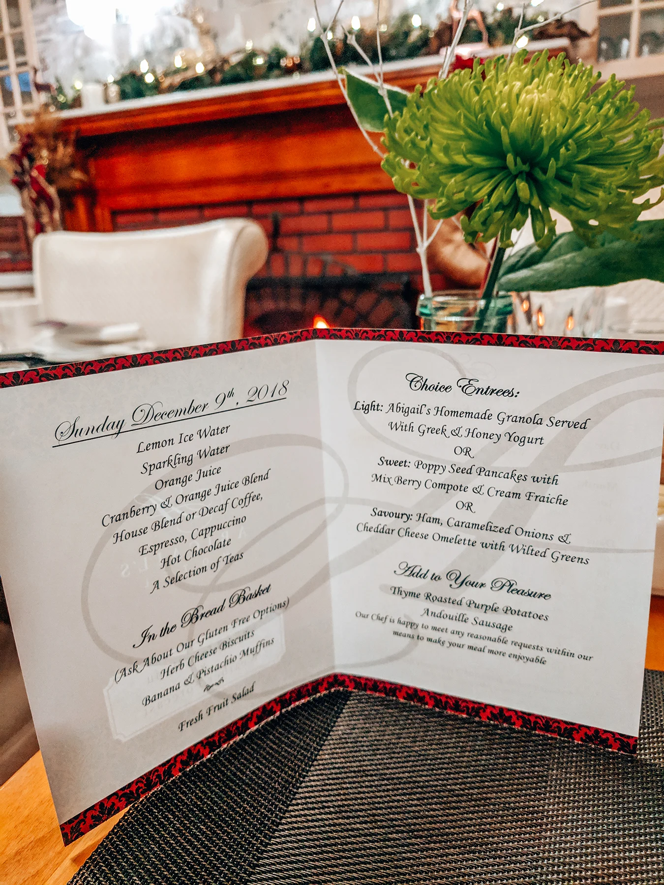 The menu for the 2nd morning